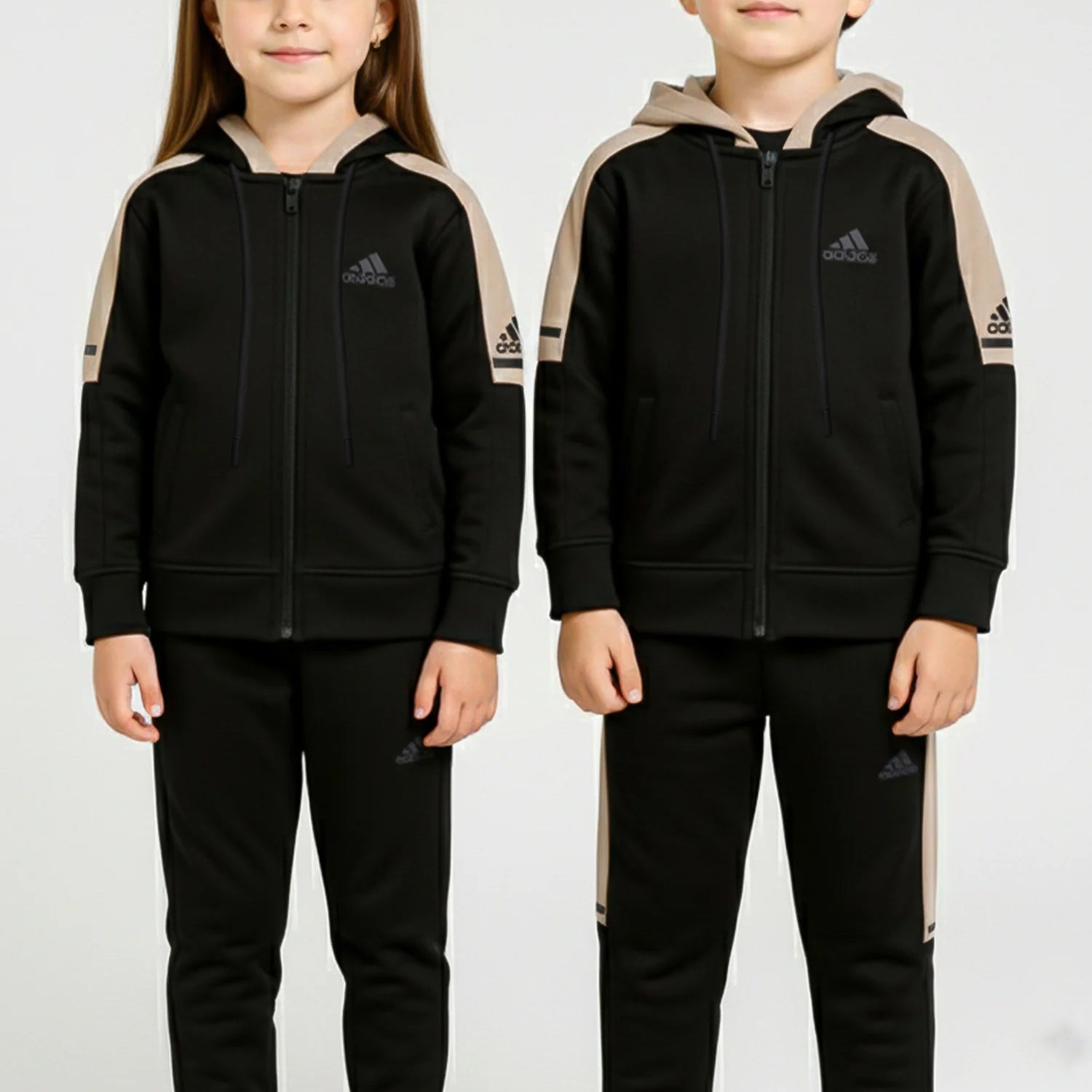 Adds Essential Performance Hooded Unisex Kids Tracksuit In Black&Skin