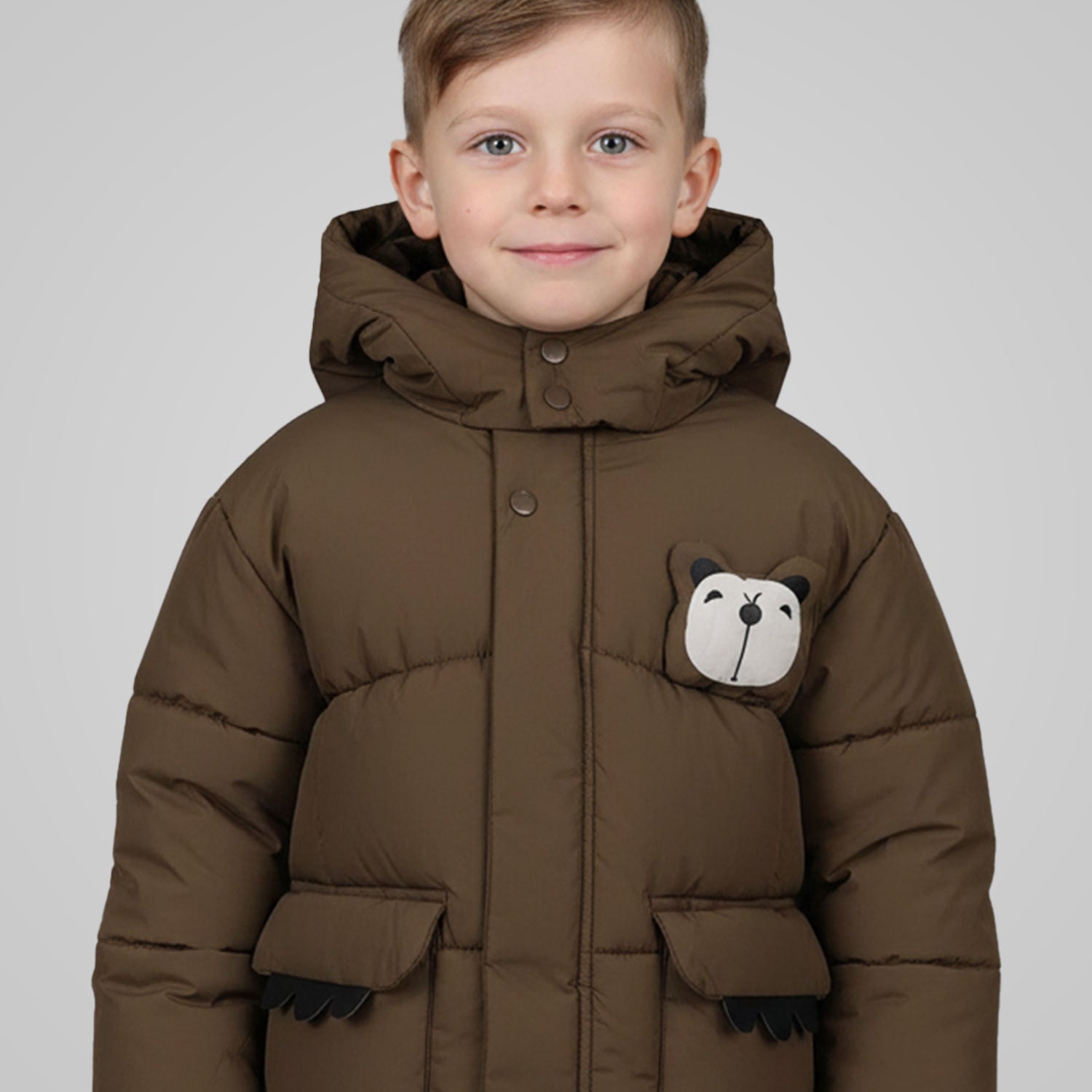 Panda Style Hooded Uni Sex Kids Puffer Jacket