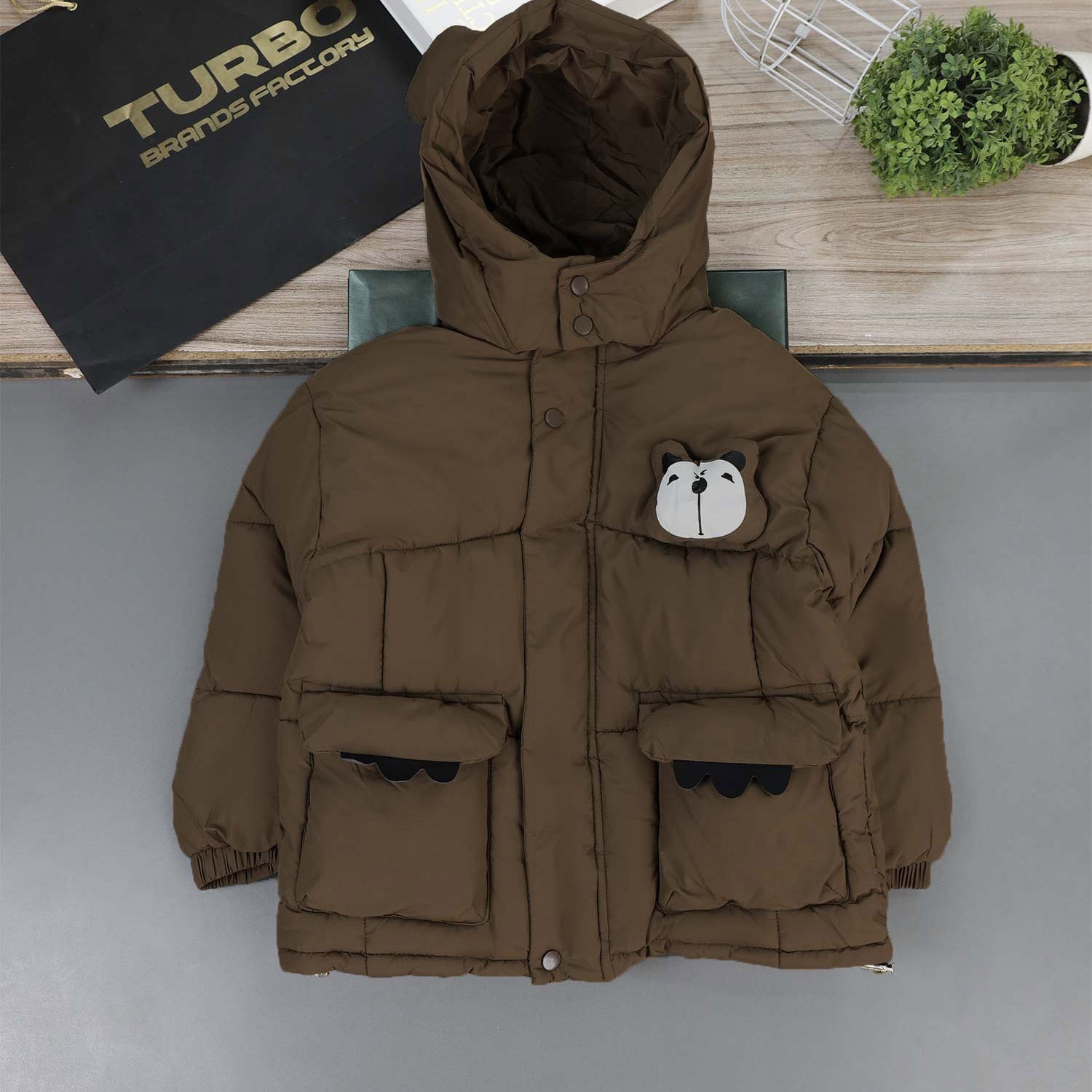 Panda Style Hooded Uni Sex Kids Puffer Jacket