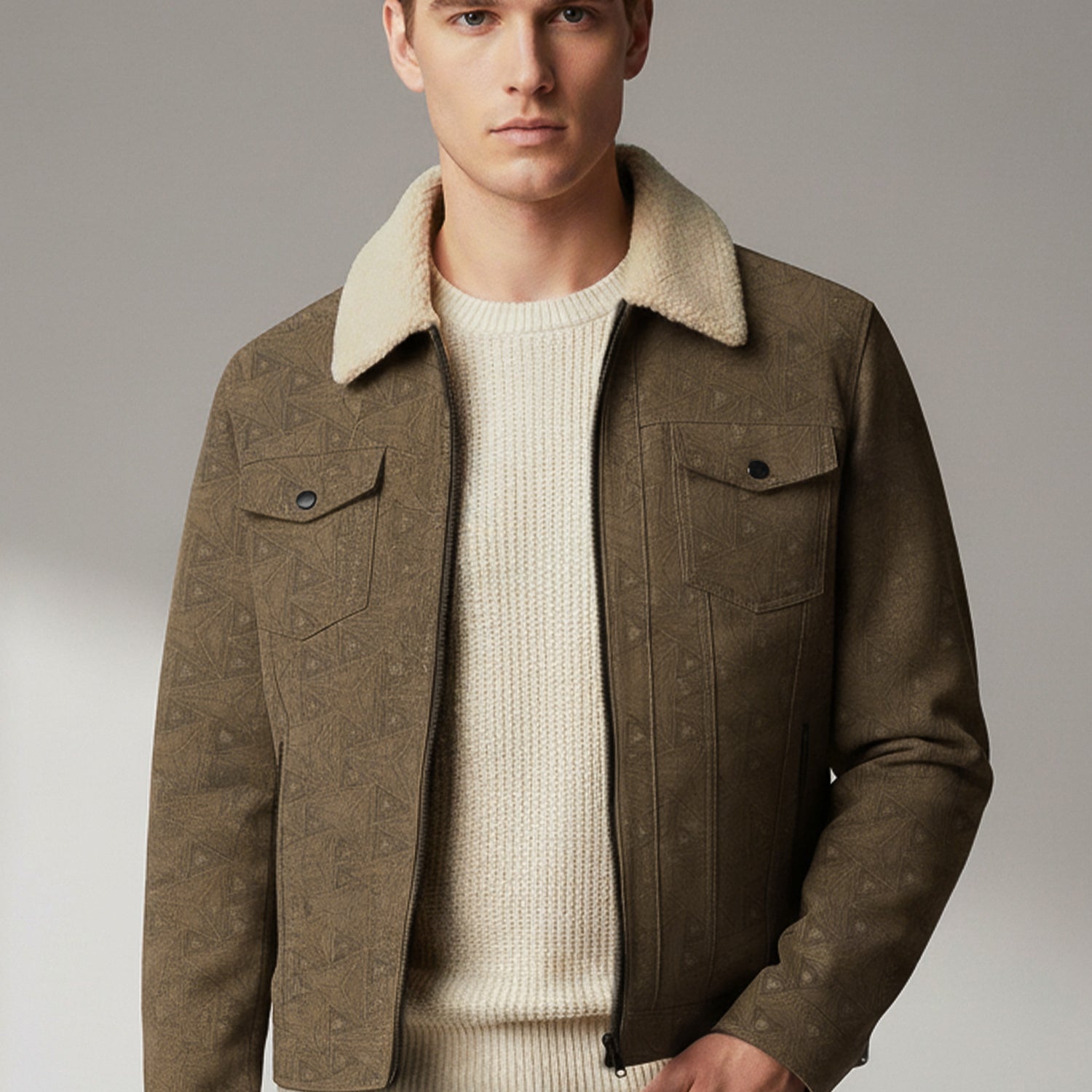 Sherpa Lined Collar Imported Suede Leather Jacket