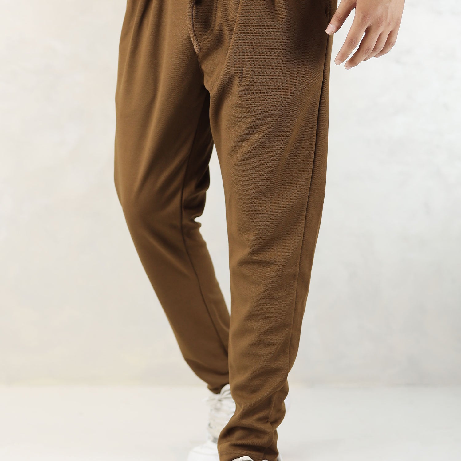 Turbo Pique Textured Double Plate SlimFit Trouser In Brown