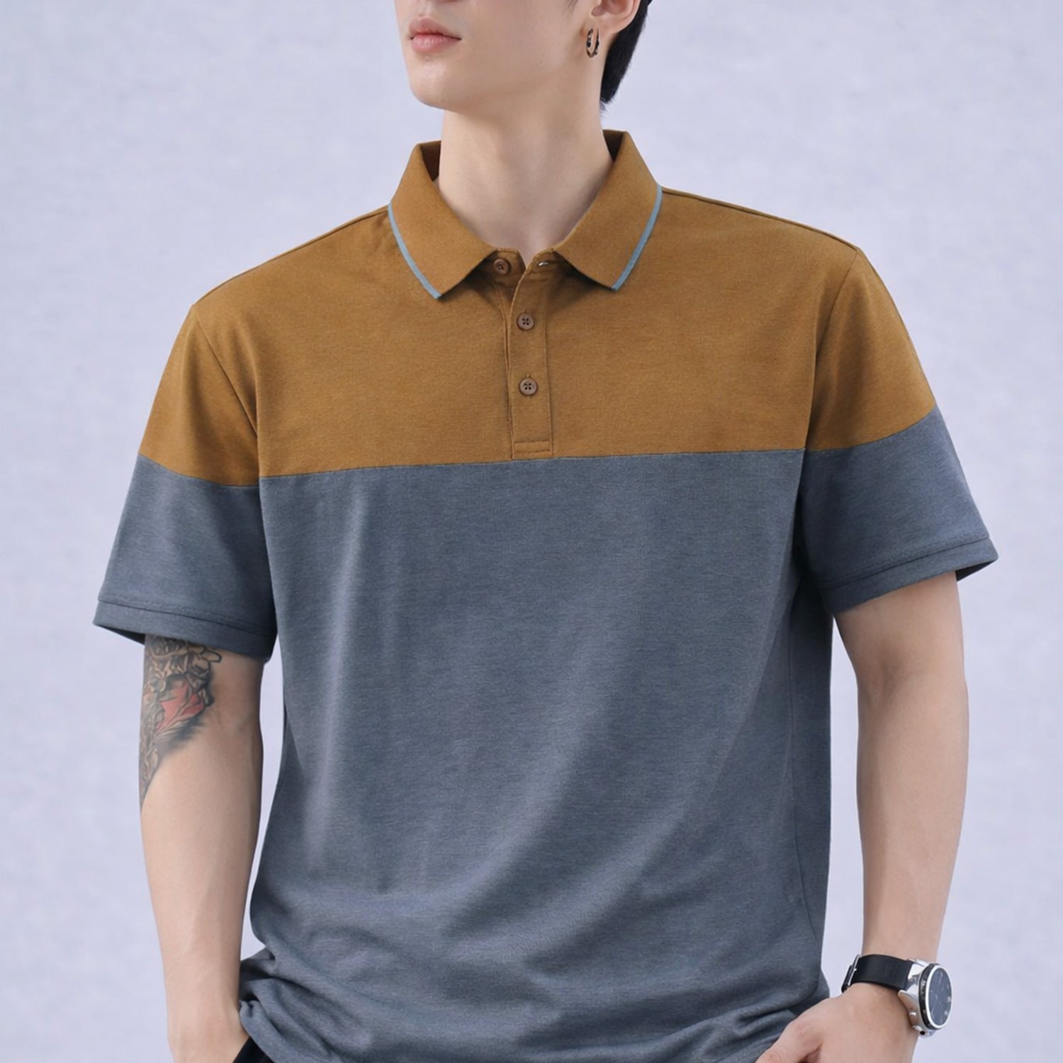 Turbo Color-Blocked Panel Style Men's Polo T-Shirt
