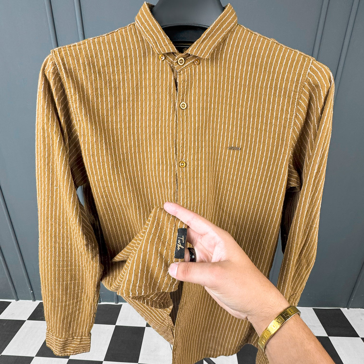 Turbo Lining Check Creation Long Sleeve Cotton Casual Shirt