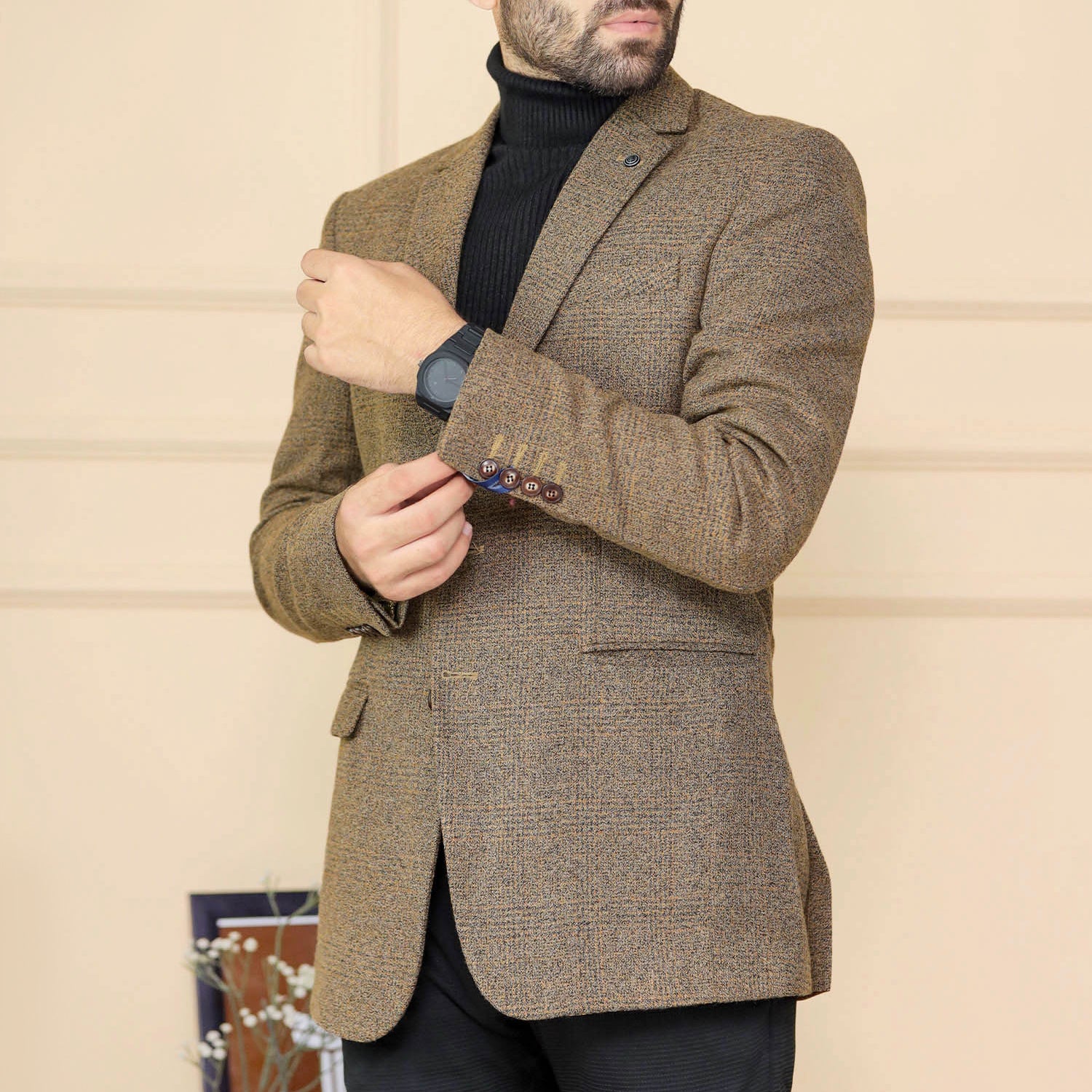 Wool Rich Worsted Tweed Mens Casual Blazer In Brown