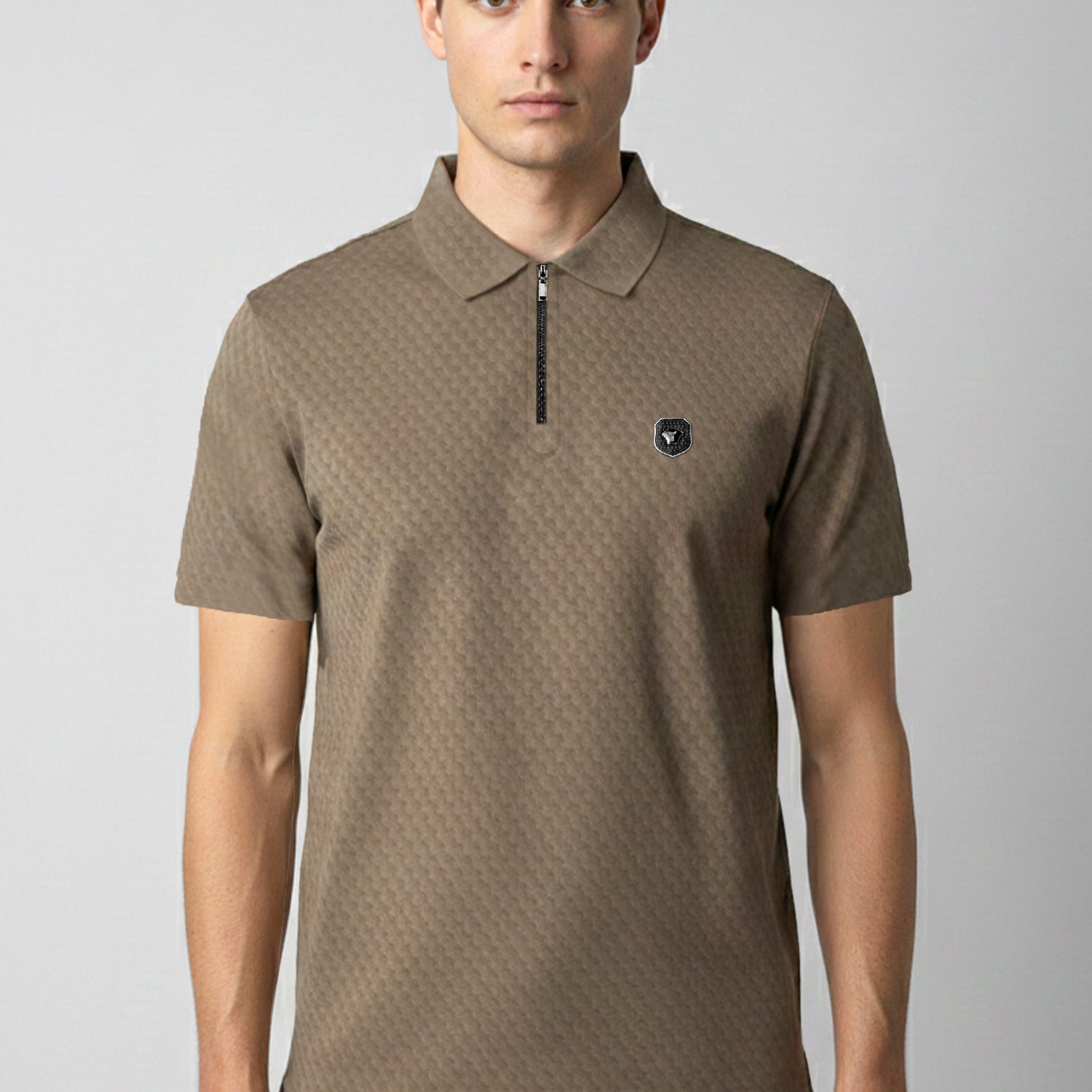 Turbo Tri-Angle Pattern Zip-Collar Men's Polo Shirt