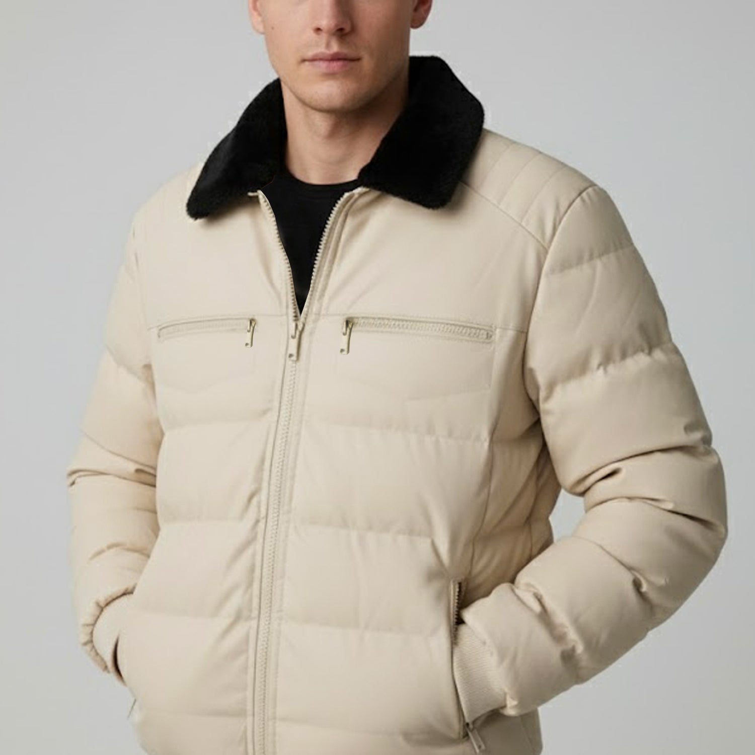 Turbo Turn-down Fur Collar Men's Imported Puffer Jacket