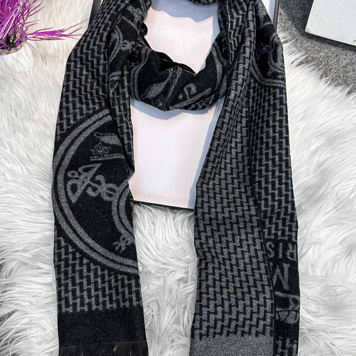Hrms Chevron Herringbone Pattern Imported Men's Wool Muffler