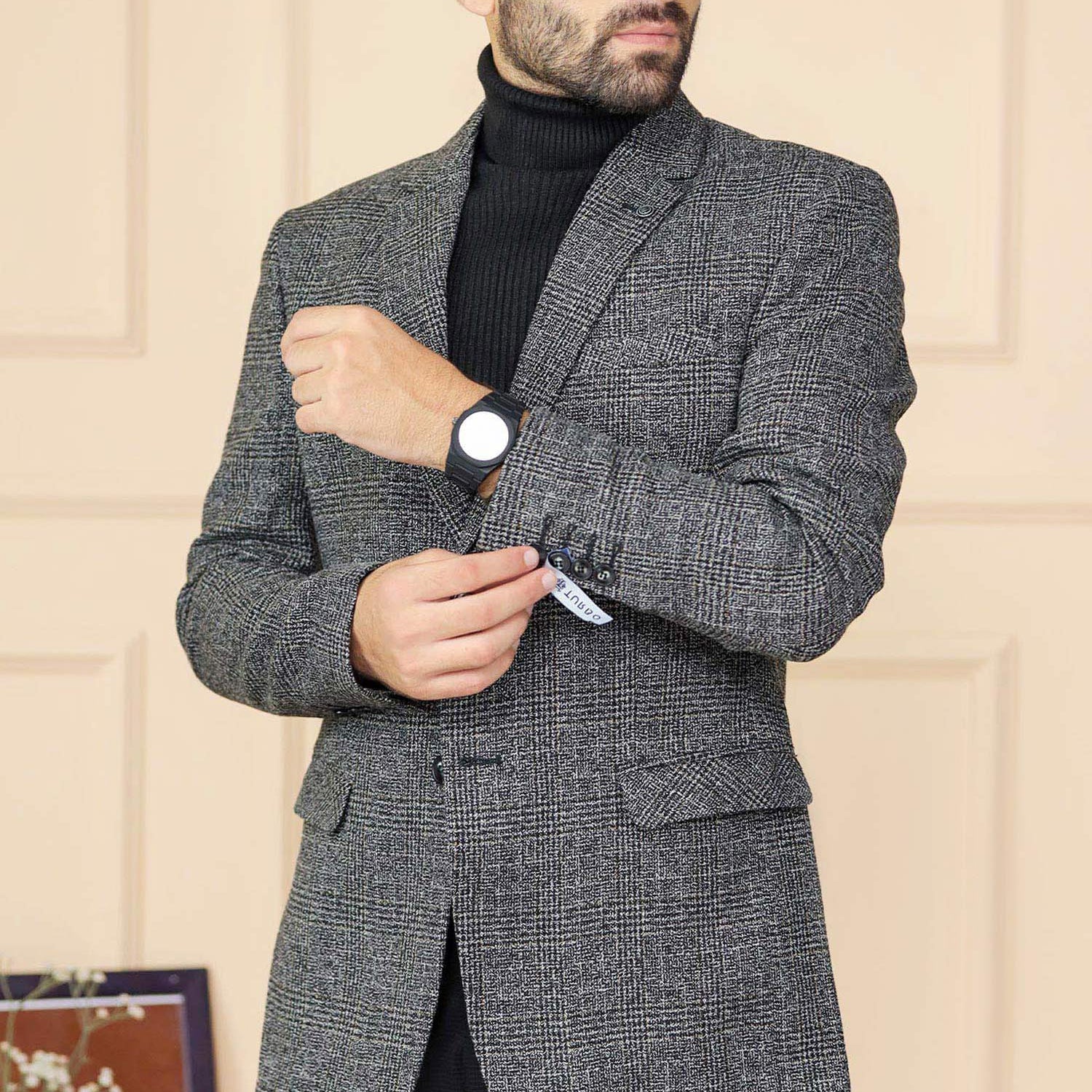Wool Rich Worsted Tweed Mens Casual Blazer In Charcoal Black