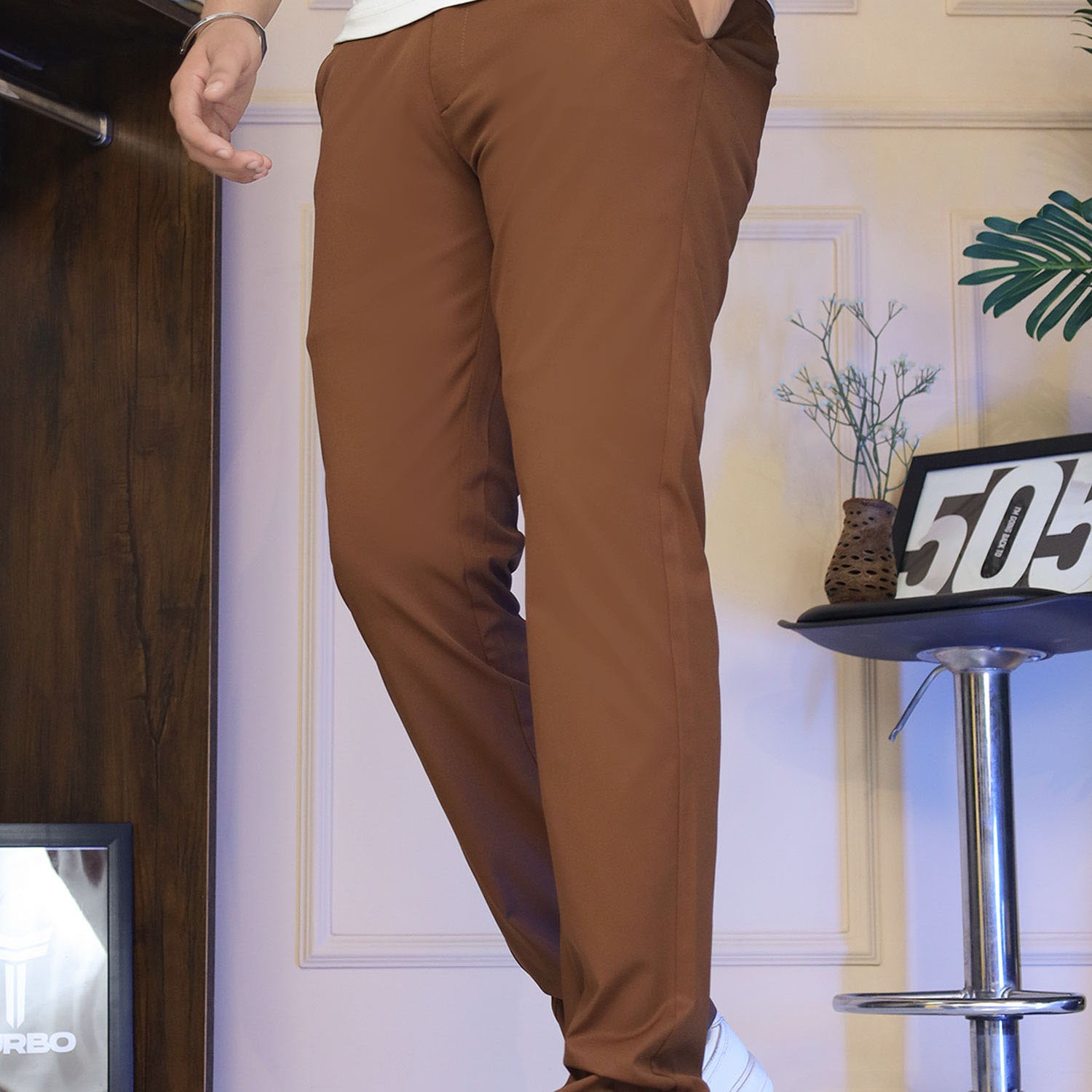 Turbo Axis Intelli-Drape Refined Fit Twil Cotton Pent In Coffee Brown