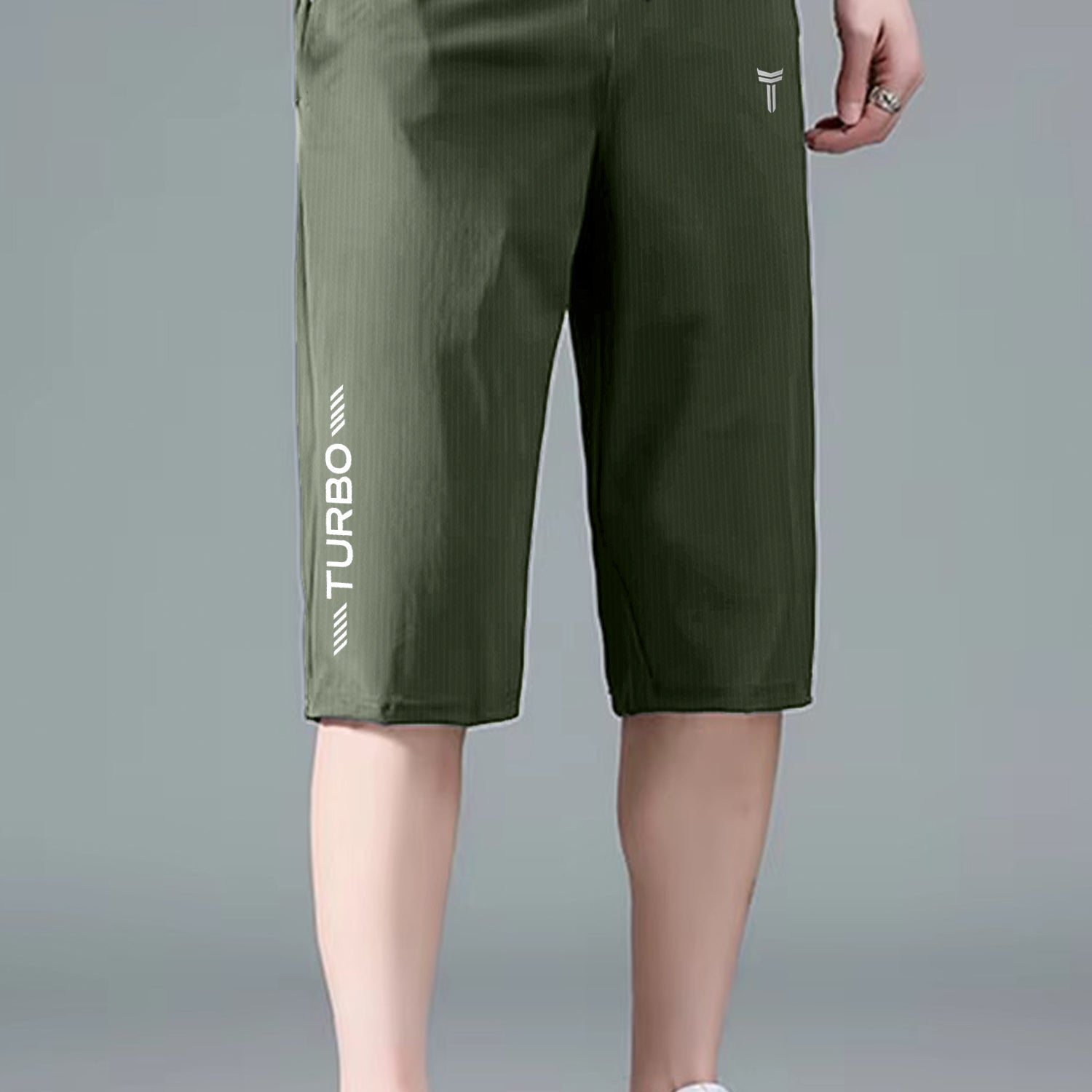 TRB Design Front Logo Print Men Shorts In Camo Green