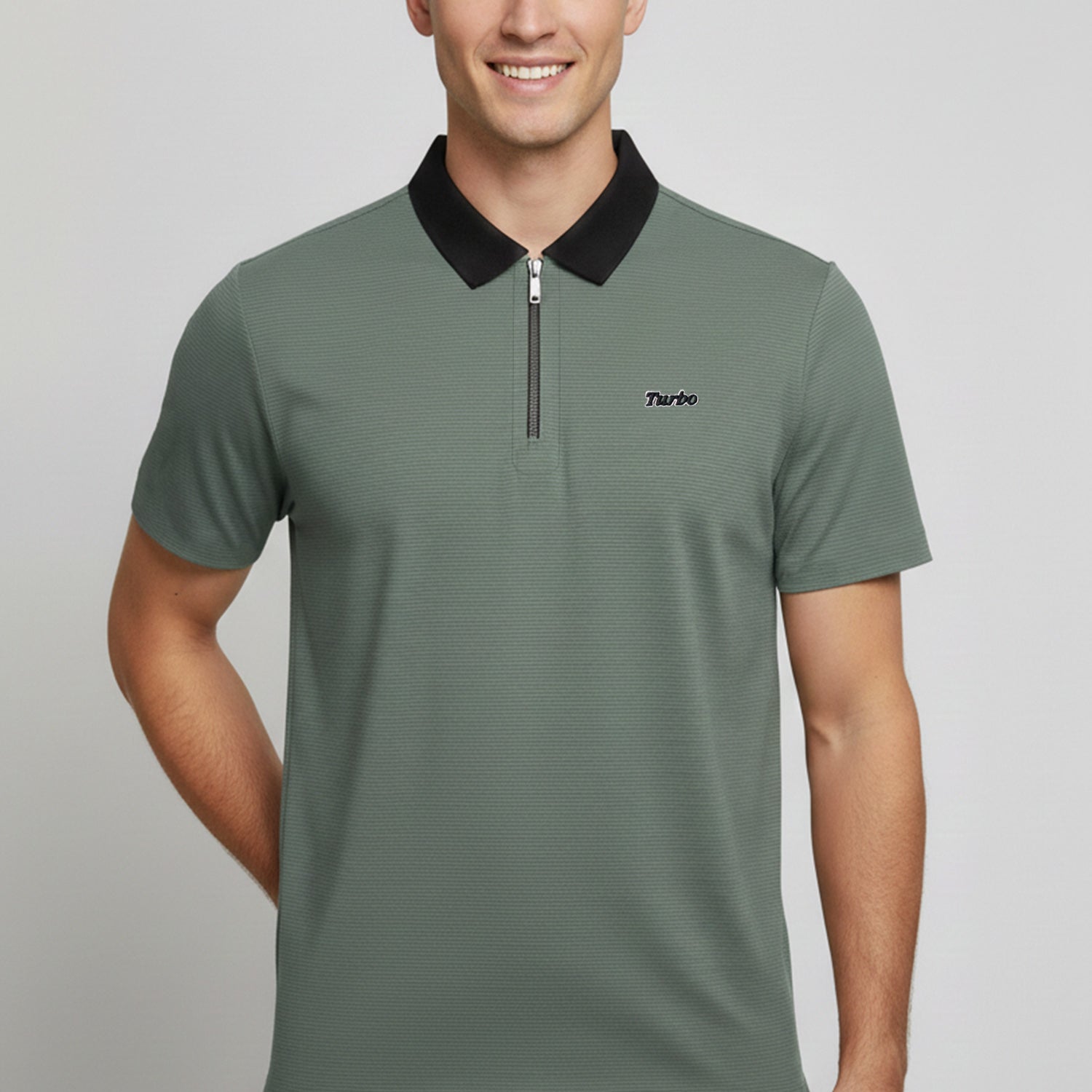 Turbo Fashion Transmission Zip Collar Men's Polo Shirt