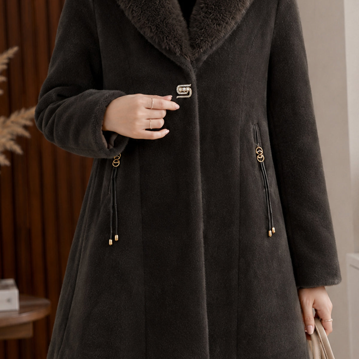 Women's Faux Fur Imp Wool Long Coat