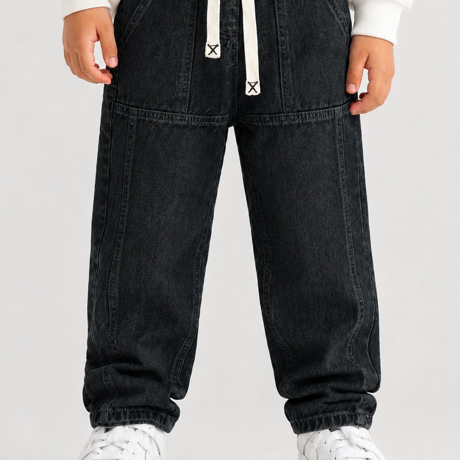 Turbo Utility-Style Denim Baggy Jeans For Boys