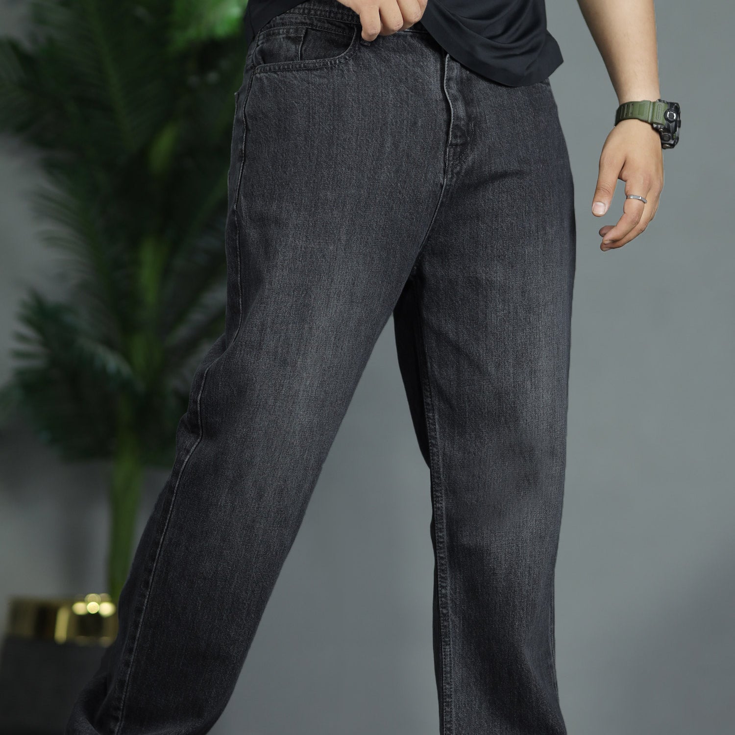Turbo Classic Wide-Leg Baggy Jeans In Charcoal