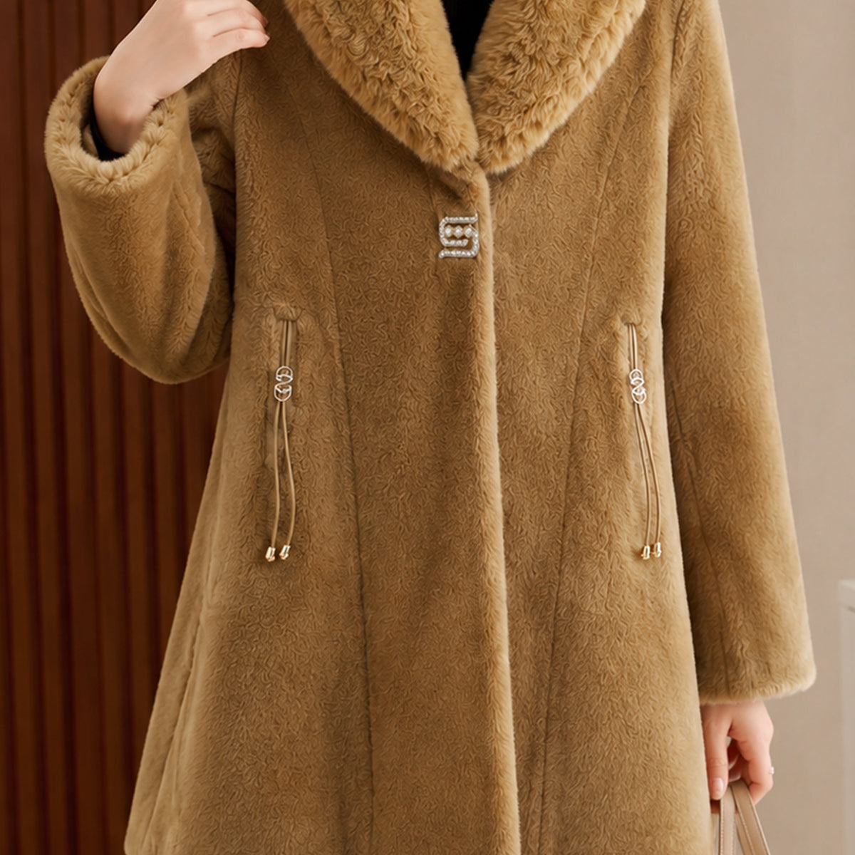 Women's Faux Fur Imp Wool Long Coat