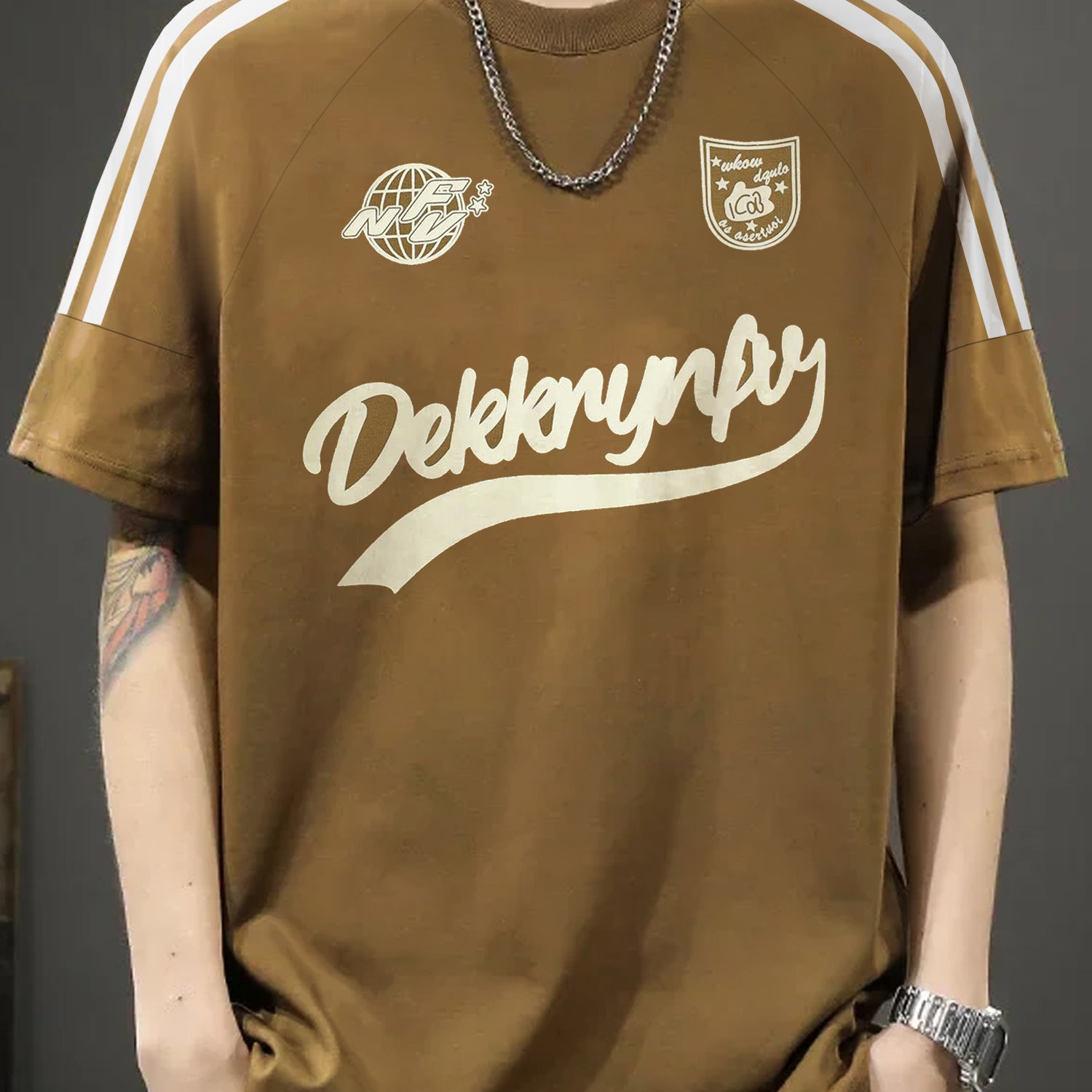 3 Stripes Graphic Typography Round Neck T-shirt*