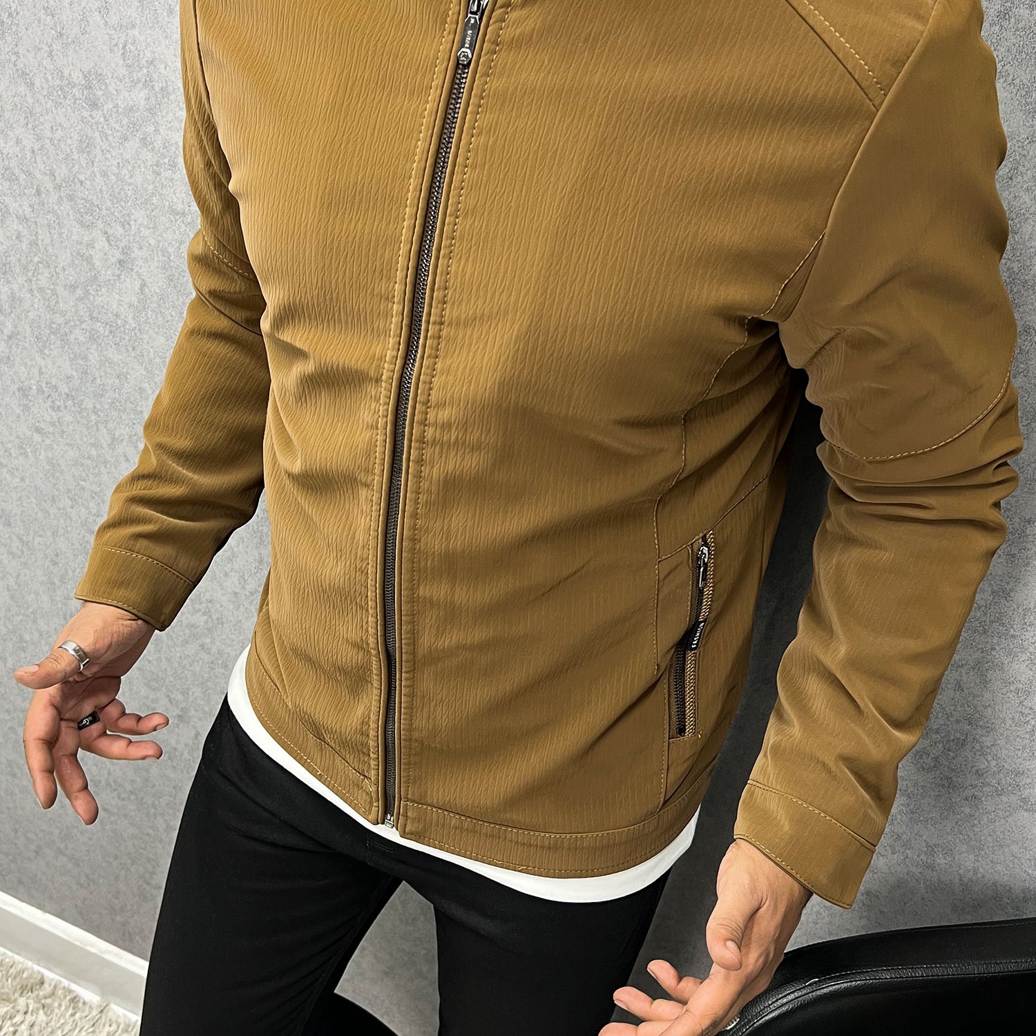 Motif Pattern Men's Imported Suede Leather Jacket