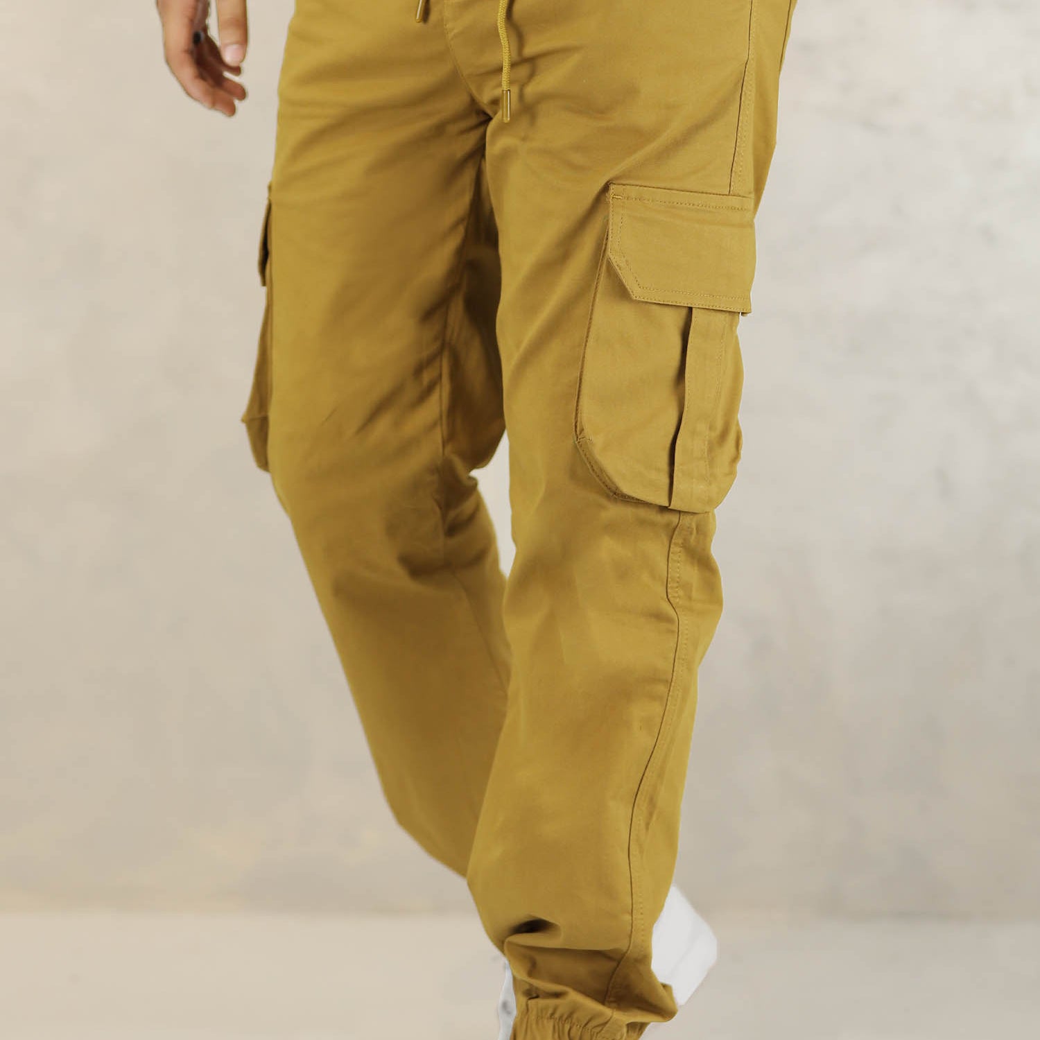 Turbo DrawString Pockets Cotton Loose Bottom Trouser In Camel