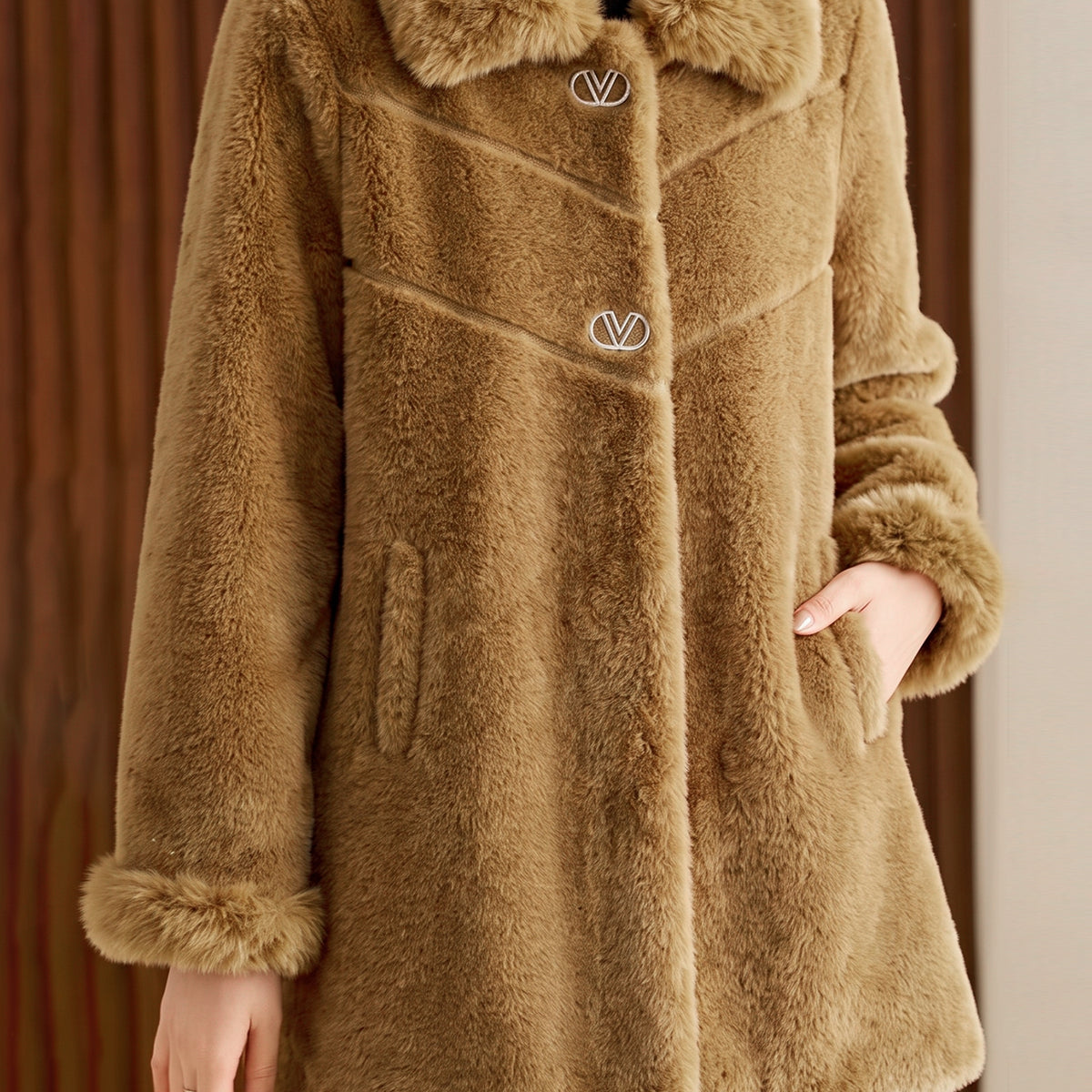 Women's Double Faux Fur Teddy Imp Wool Long Coat