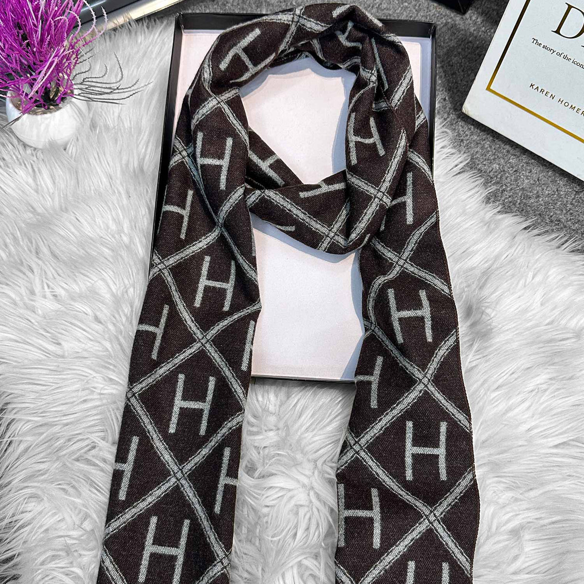 Hrms Geometric Grid Imported Men's Wool Muffler