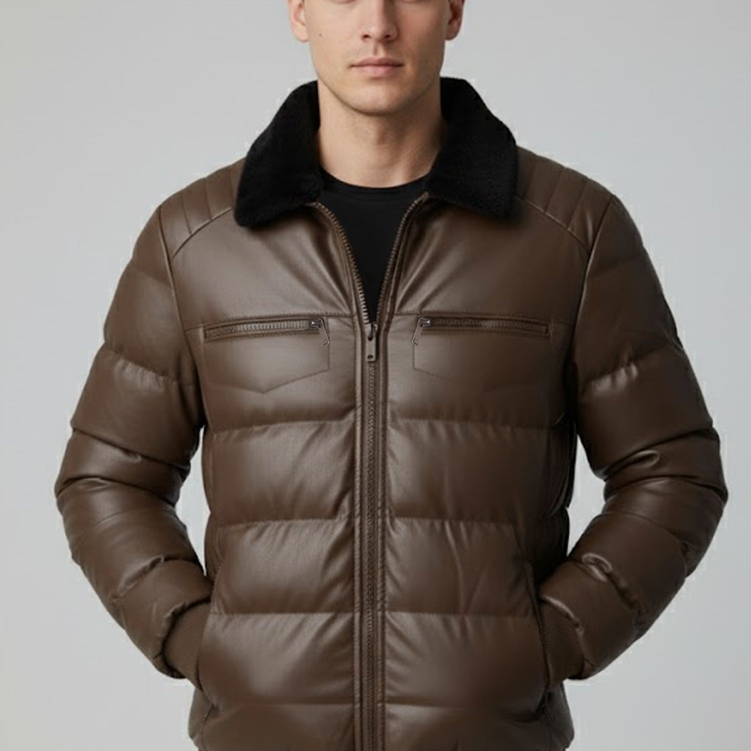 Turbo Turn-down Fur Collar Men's Imported Puffer Jacket