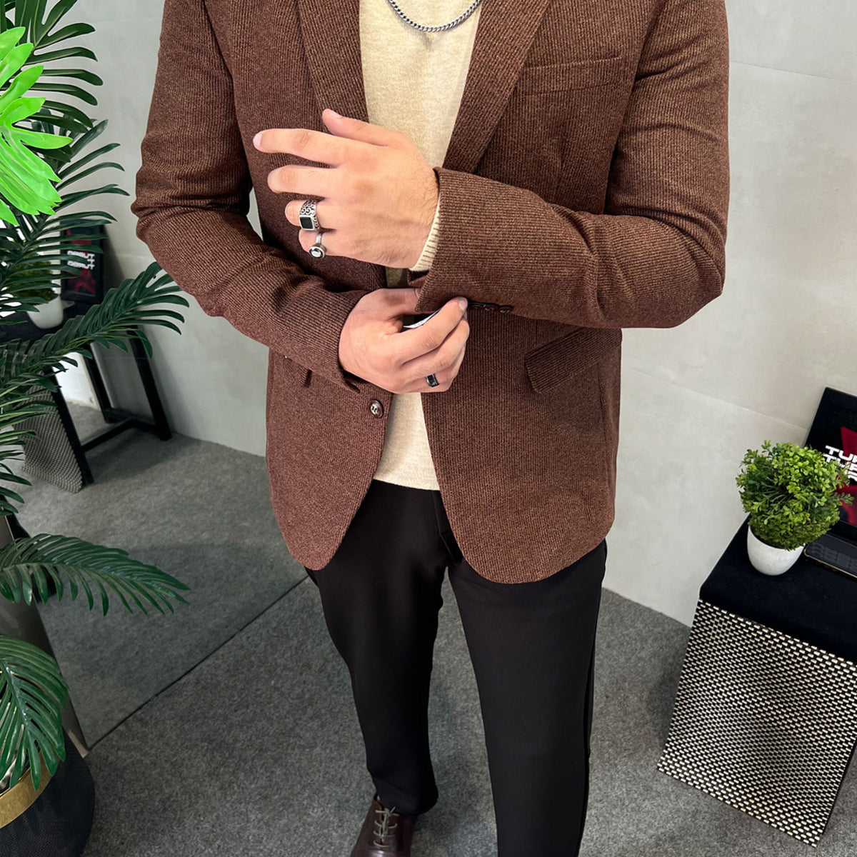 Turbo Modern Micro-Textured Imported Men Blazer In Coffee