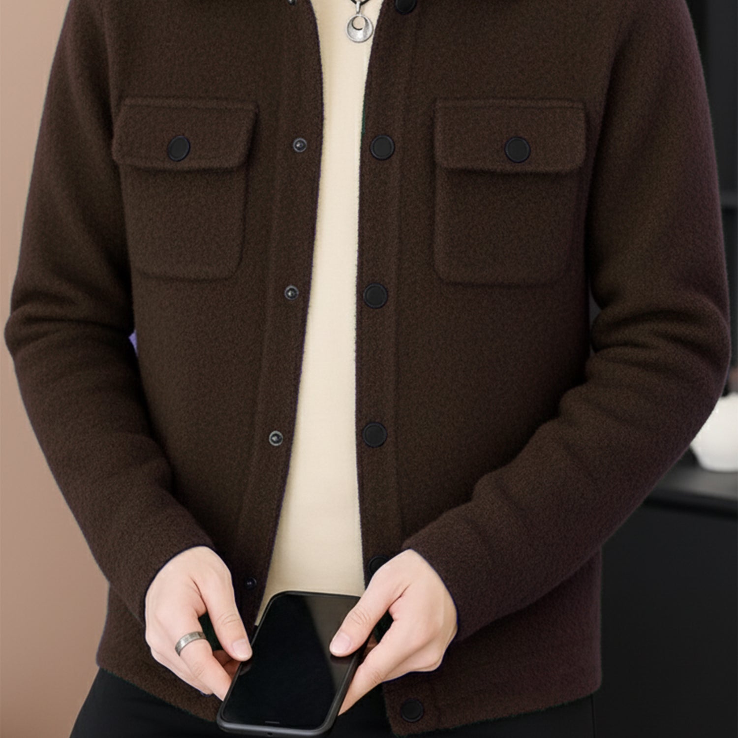 Flap Pocket Button Imported Men's Woolen Jacket