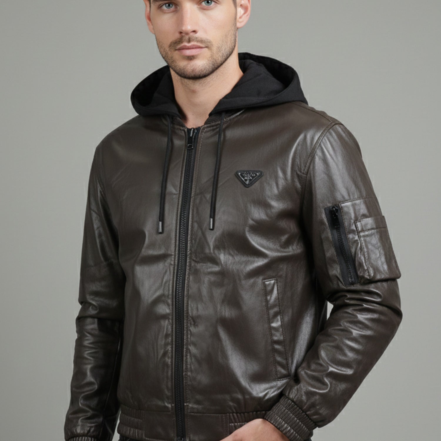 Sleeve Pocket Style Suede Leather Jacket