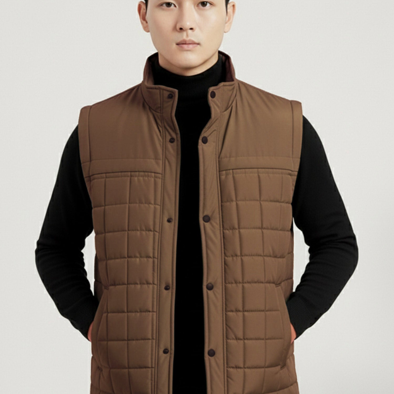 Quilted Design Stand-up Collar Men's Gilet