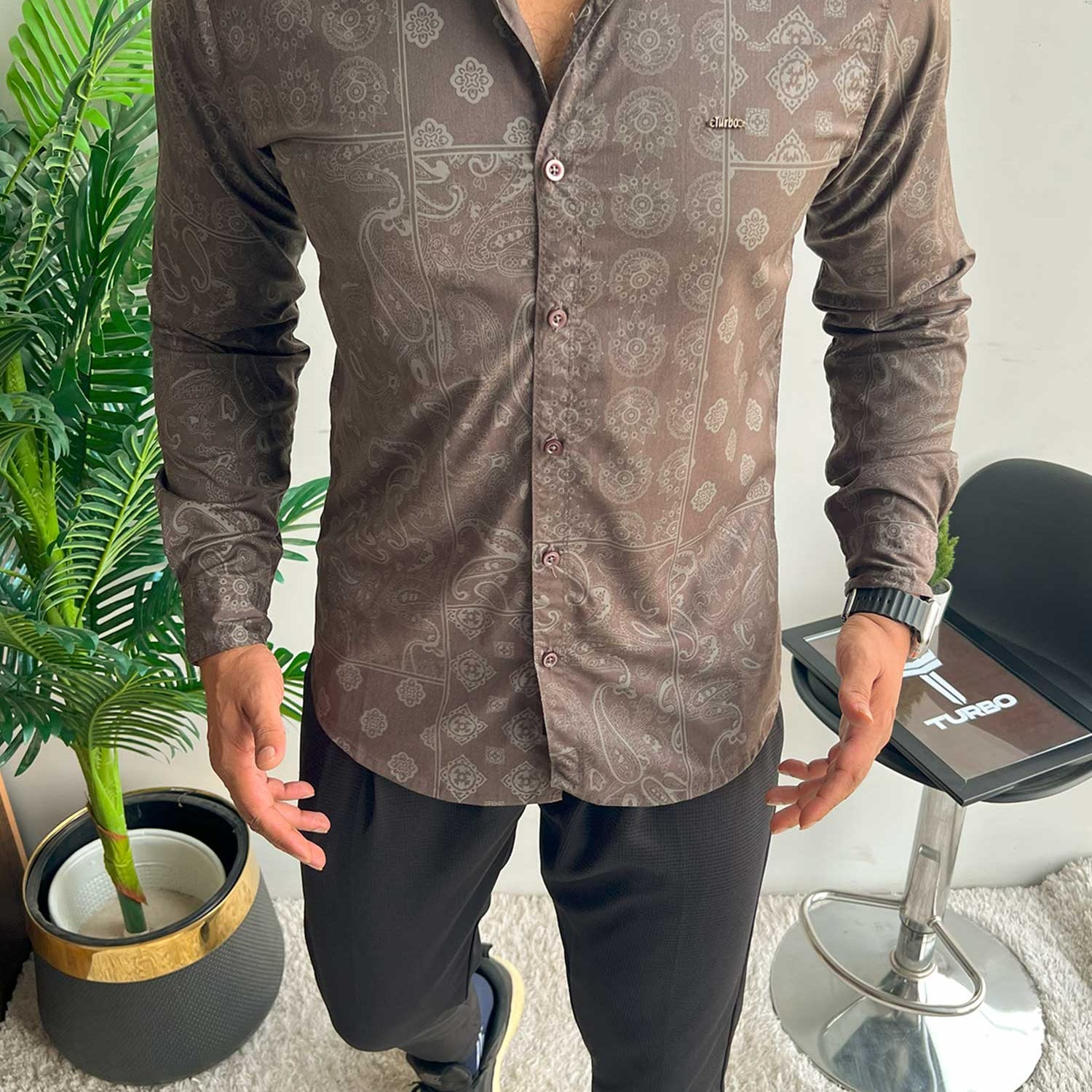 Turbo Splash Printed Long Sleeve Cotton Casual Shirt