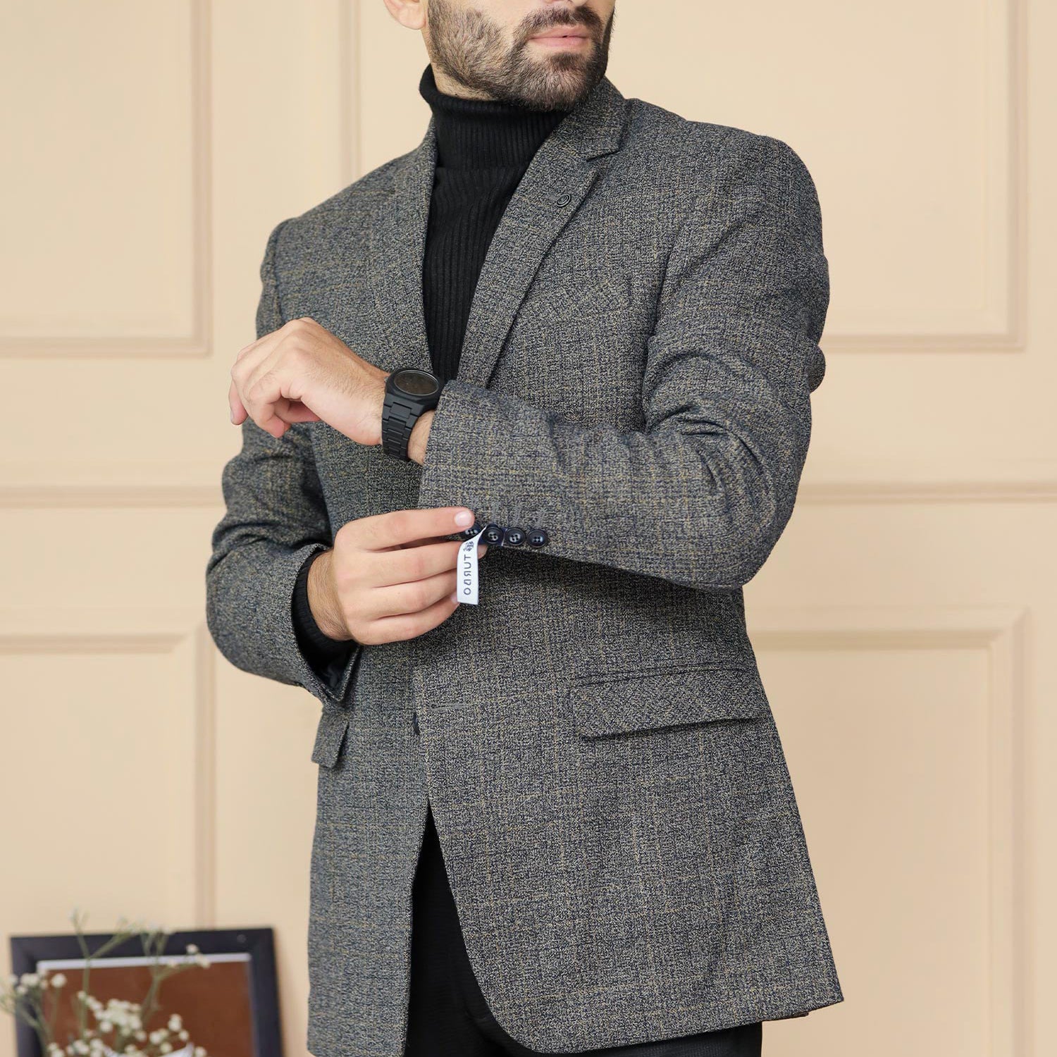 Wool Rich Worsted Tweed Mens Casual Blazer In Charcoal Gray