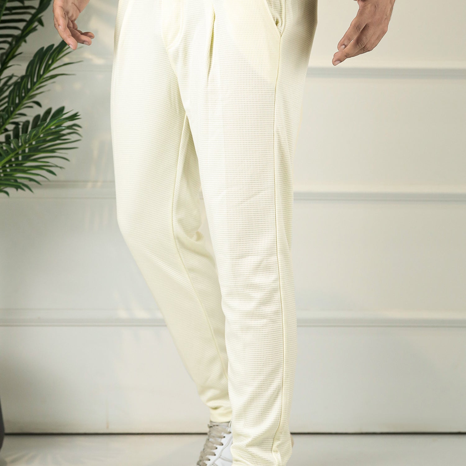 Turbo Urban-Fit Single Plate Waffle Trouser In Off White