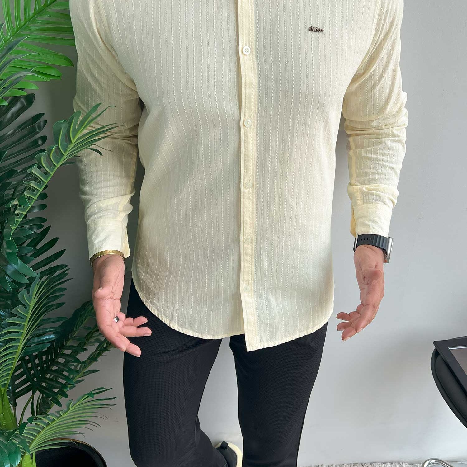 Turbo Billy Textured Knit Long Sleeve Cotton Casual Shirt