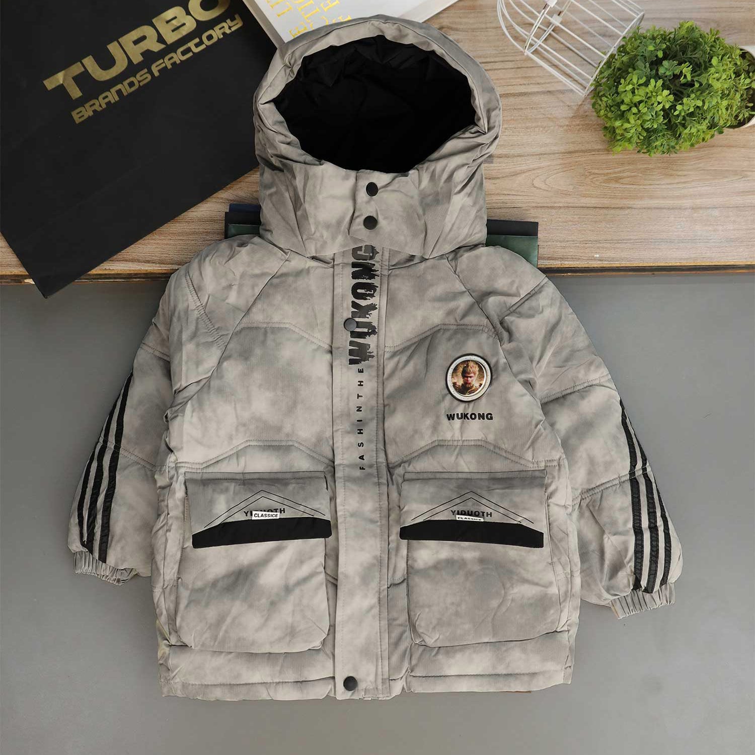 Button Placket Hooded Boys Kids Puffer Jacket