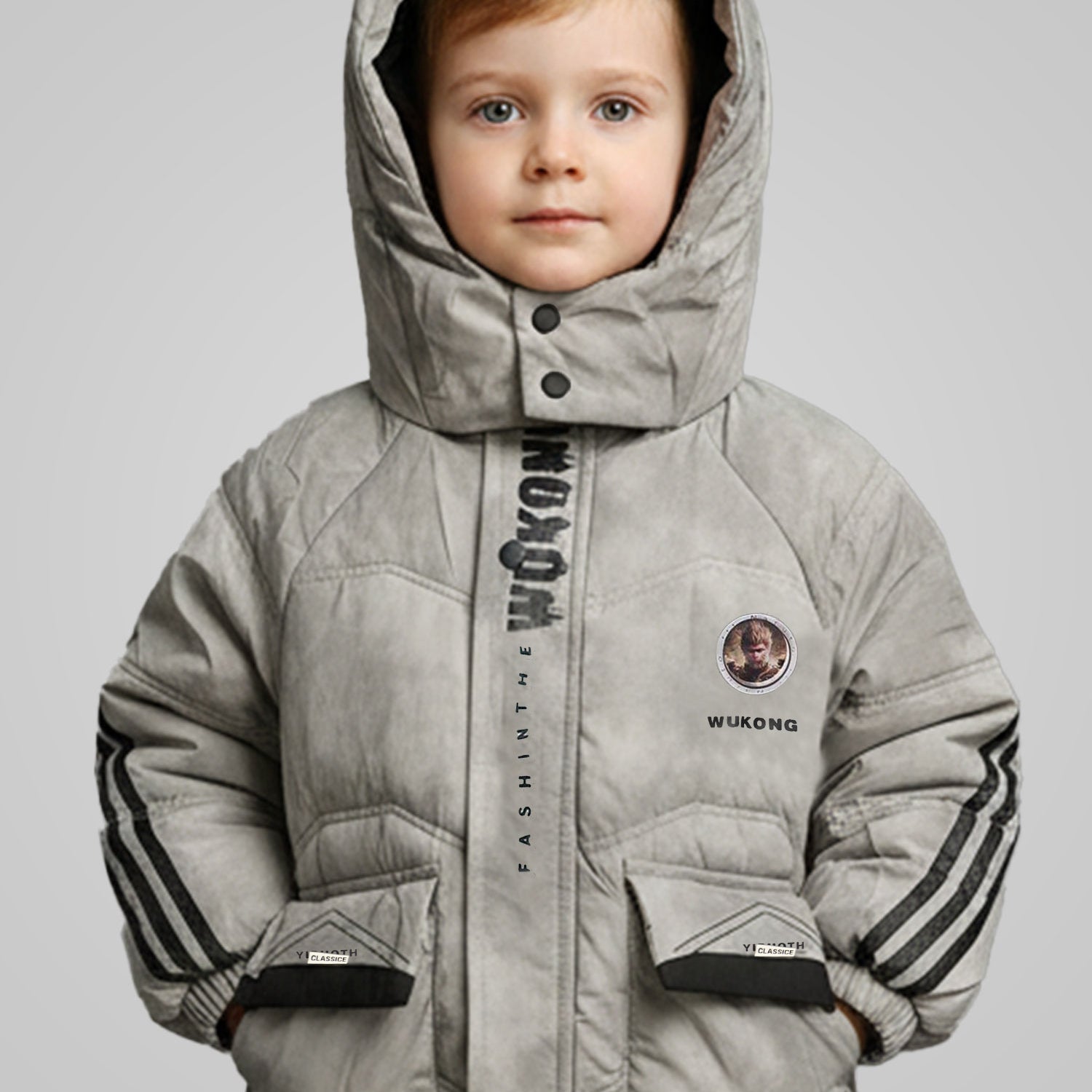 Button Placket Hooded Boys Kids Puffer Jacket