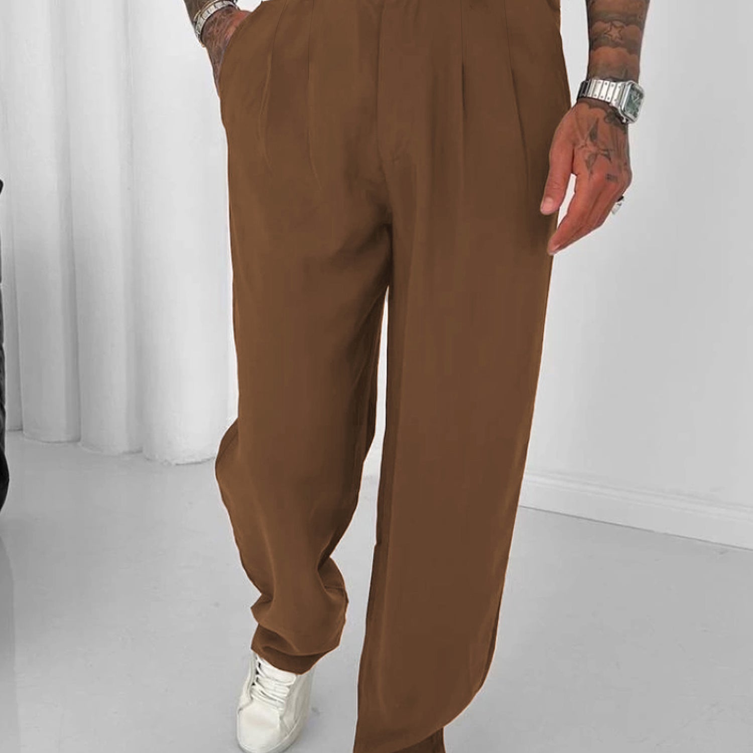 Turbo Comfort Front Plate Regular Straight-Fit Trouser In Dark Brown