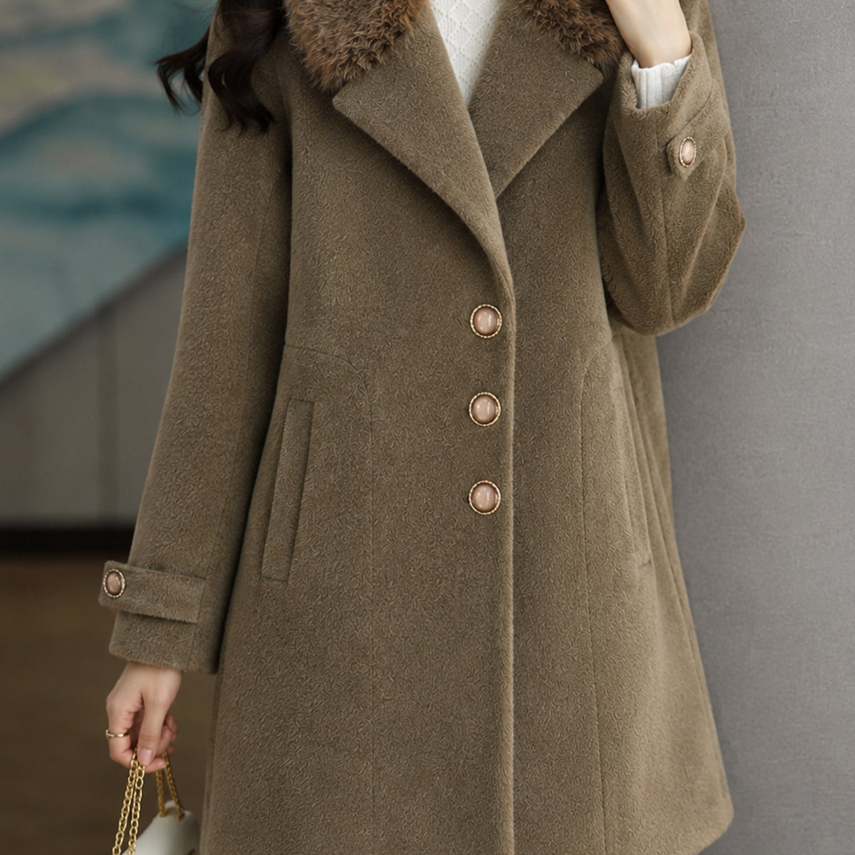 Women's Single Breasted Imp Wool Long Coat