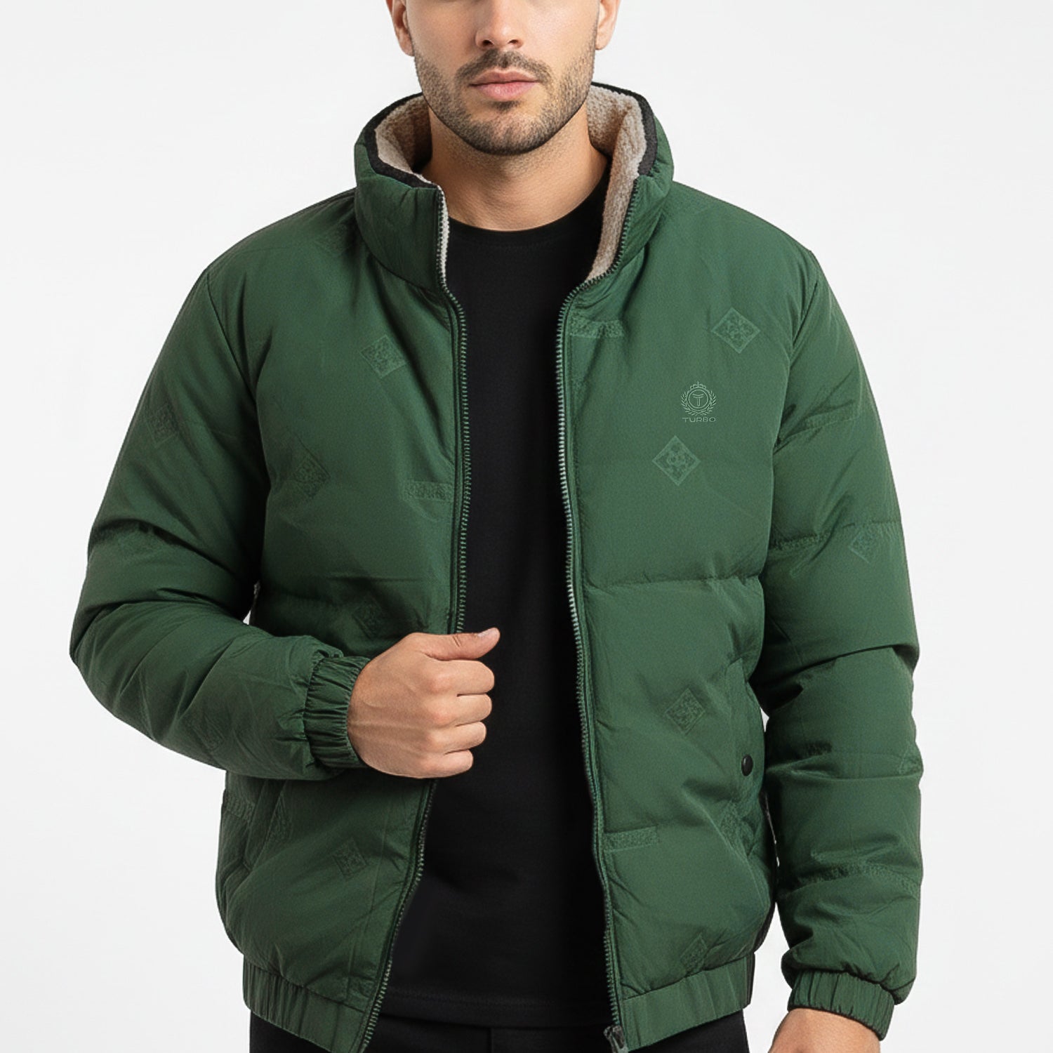 Synthetic Sherpa Collar Men's Imported Puffer Jacket