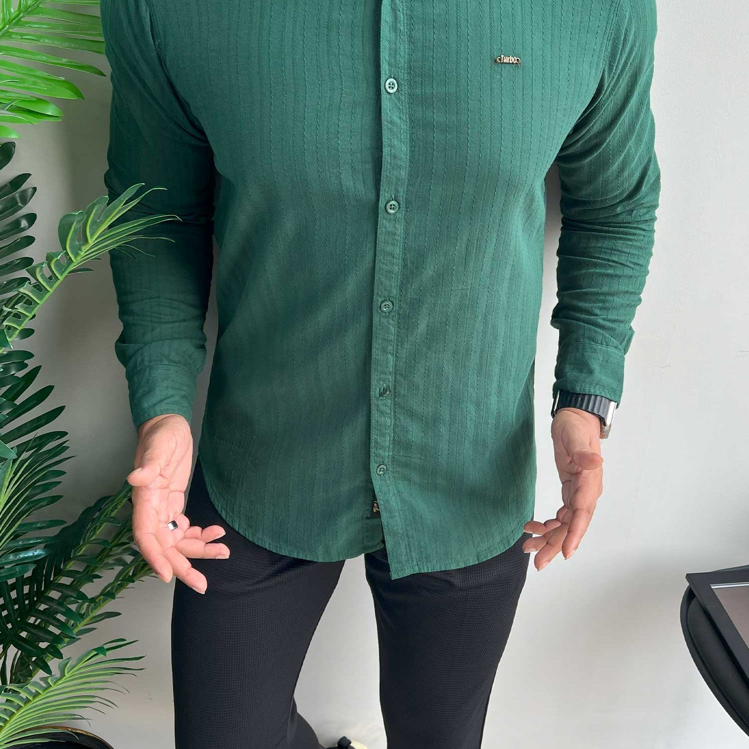 Turbo Billy Textured Knit Long Sleeve Cotton Casual Shirt