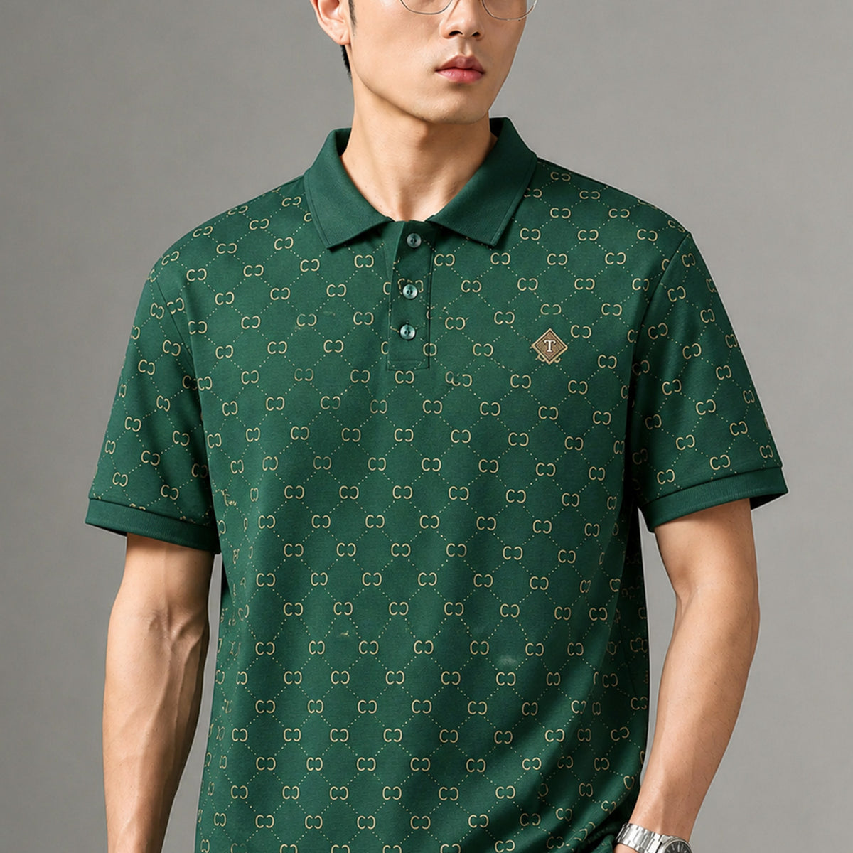 Turbo Jacquard Monogram Pattern Men's Polo T-Shirt