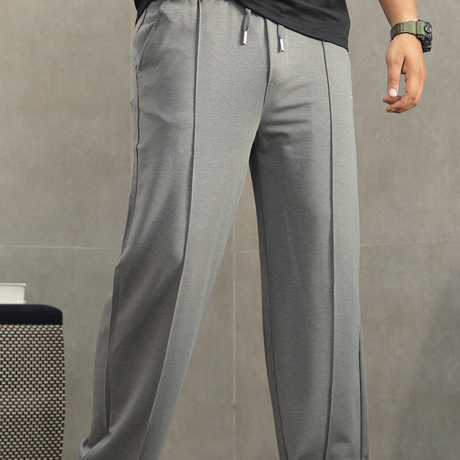 Armni Straight-Fit Imp Loose Bottom Trouser In Dark Grey