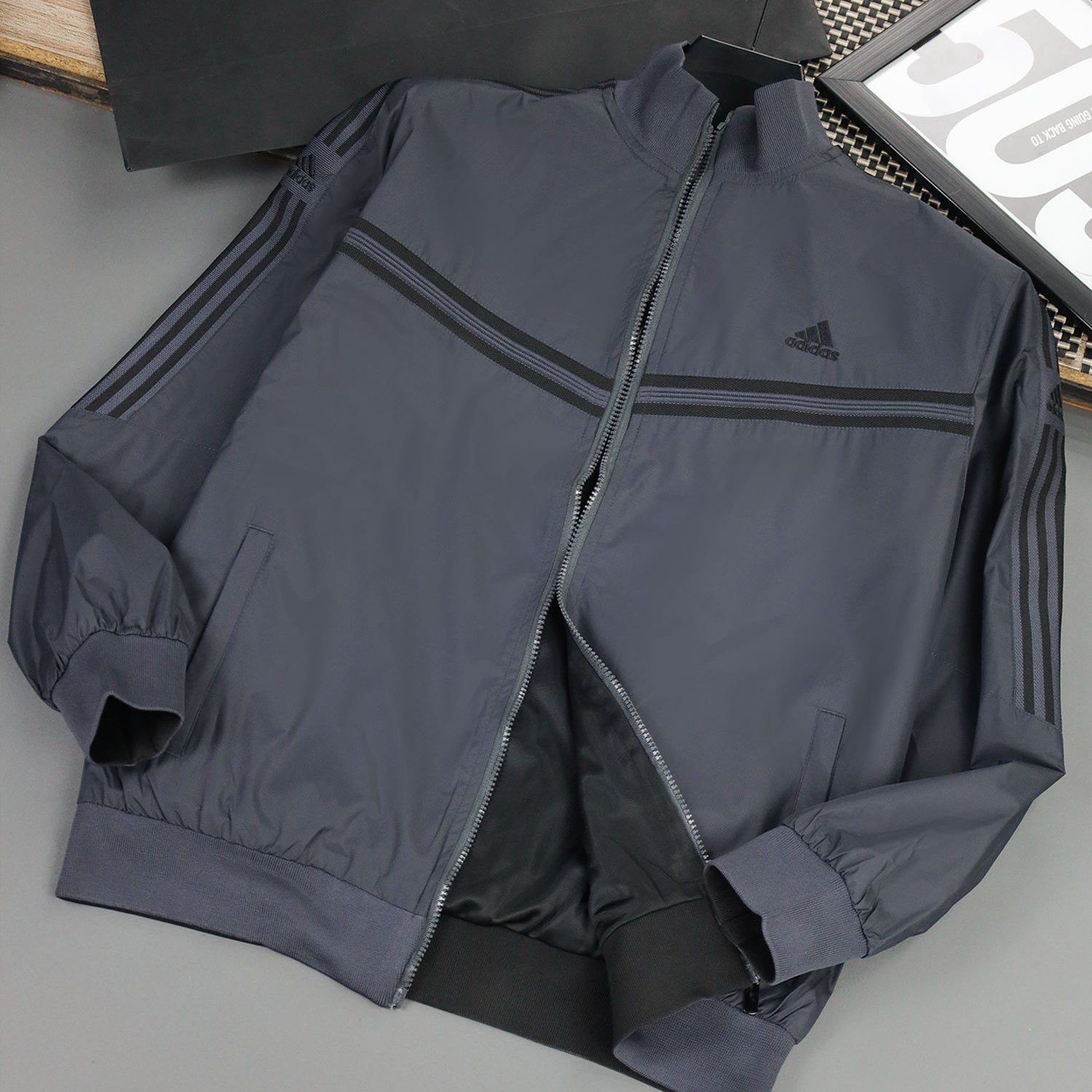 Adds Diagonal Stripe Reversible Zip-Up Track Sports Jacket