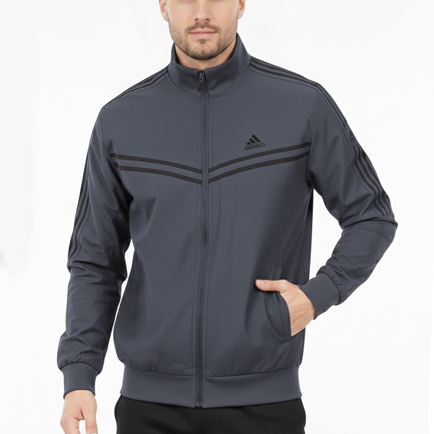 Adds Diagonal Stripe Reversible Zip-Up Track Sports Jacket