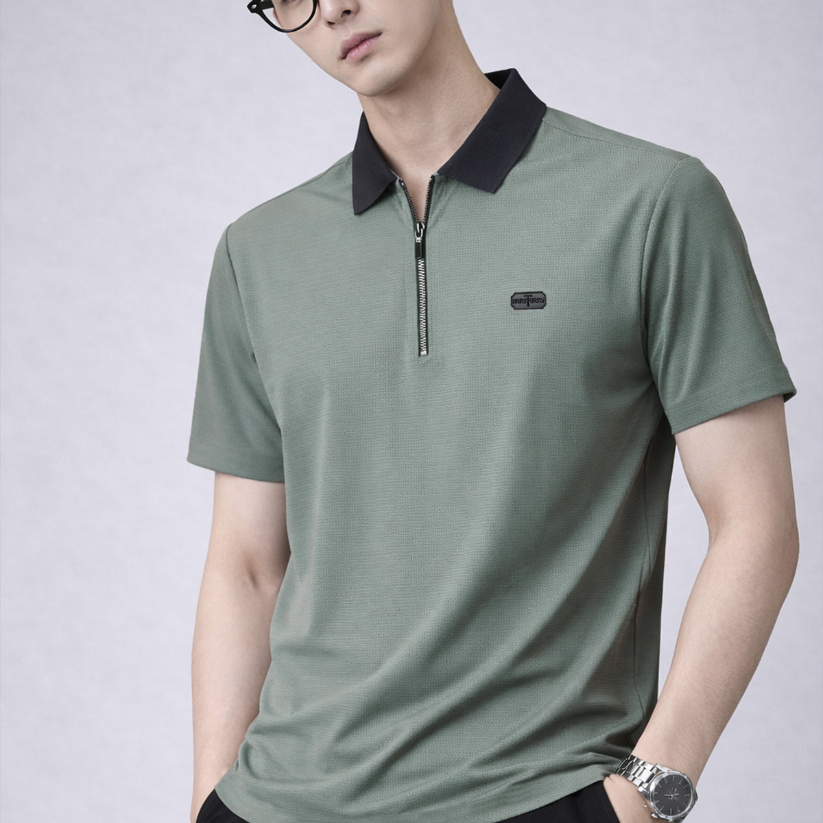 Turbo Quarter Zipper Design Polo Men's T-Shirt