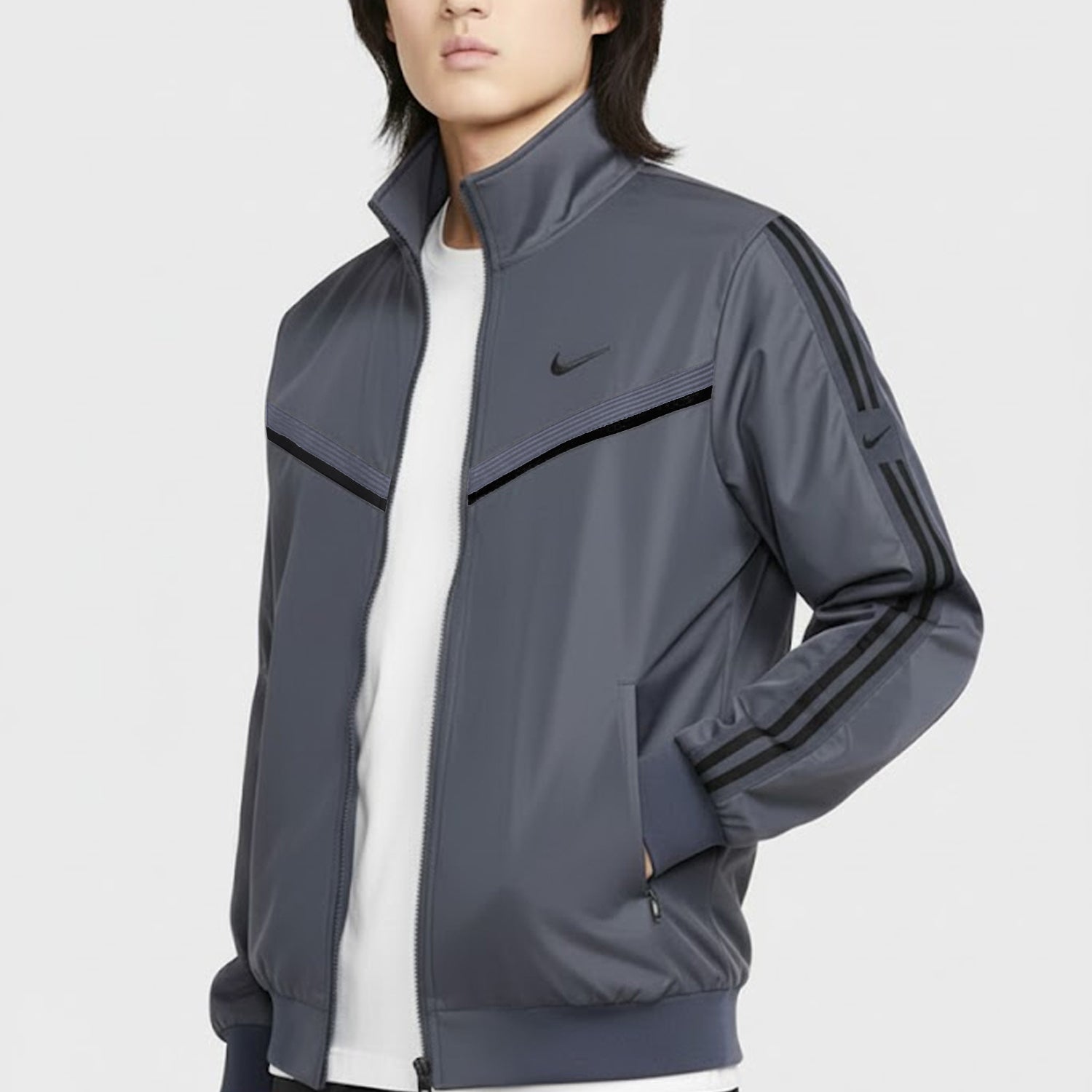 Adds Comfortable Reversible Zip-Up Track Sports Jacket