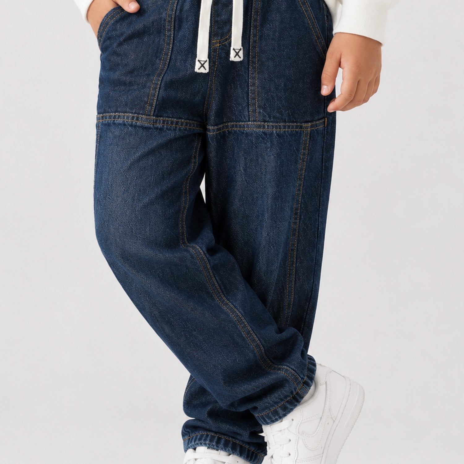 Turbo Utility-Style Denim Baggy Jeans For Boys