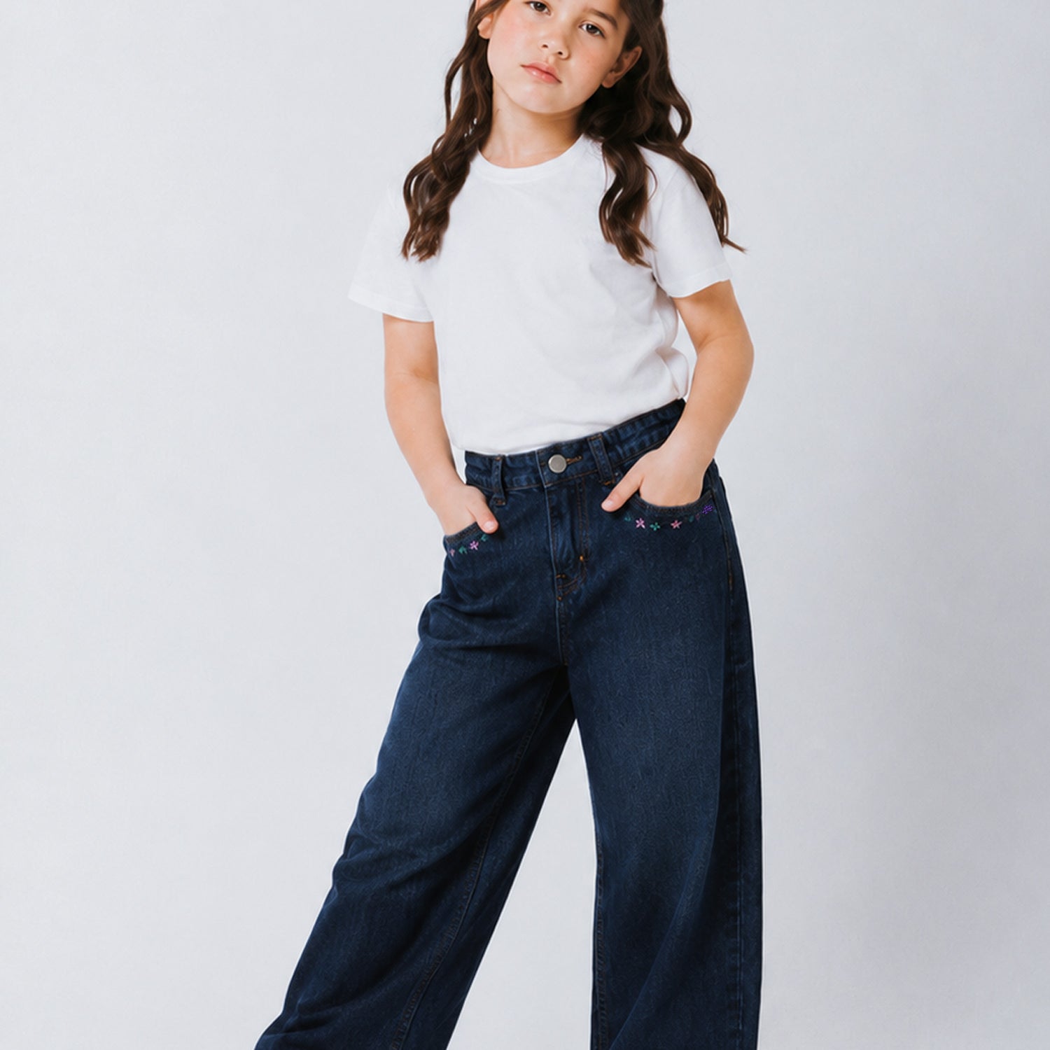 Turbo Shimmery Embroidered Wide-Leg Jeans For Girls