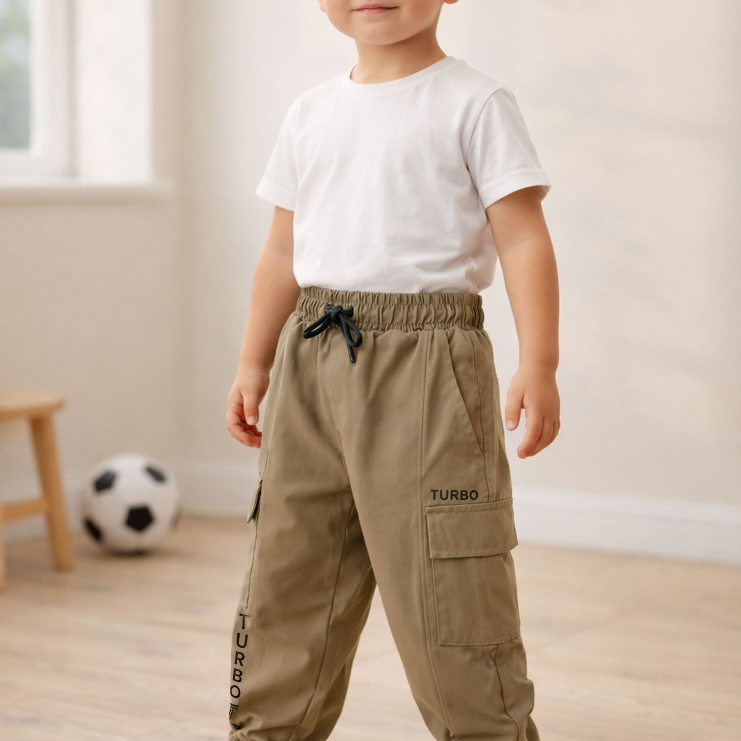 Turbo Casual Cargo Kids Trousers For Boys In Dark Camel