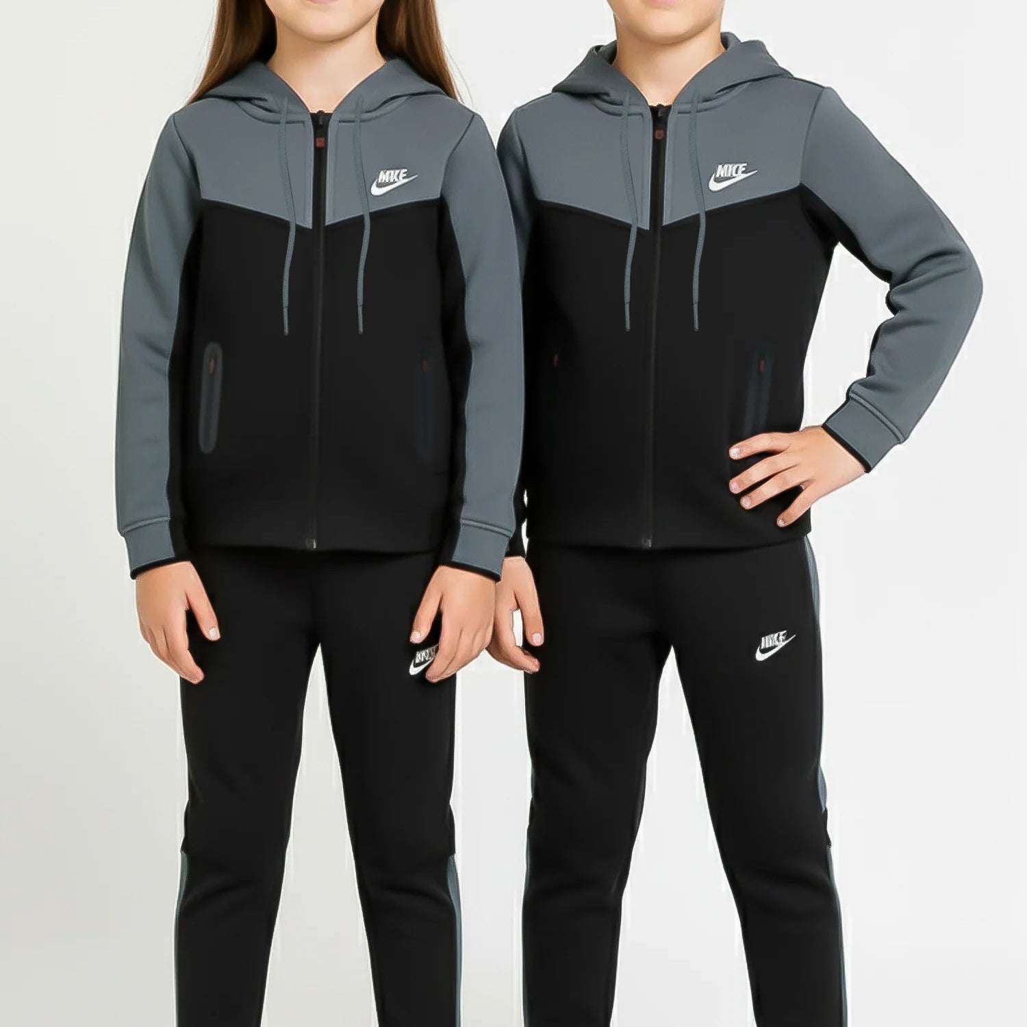 Nke Sportswear Tech Full-Zip Unisex Younger Kids Tracksuit In Dark Grey&Black