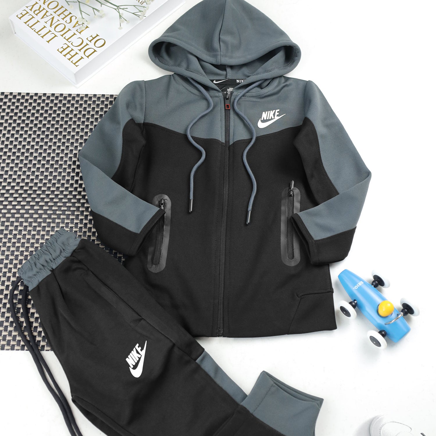 Nke Sportswear Tech Full-Zip Unisex Younger Kids Tracksuit In Dark Grey&Black